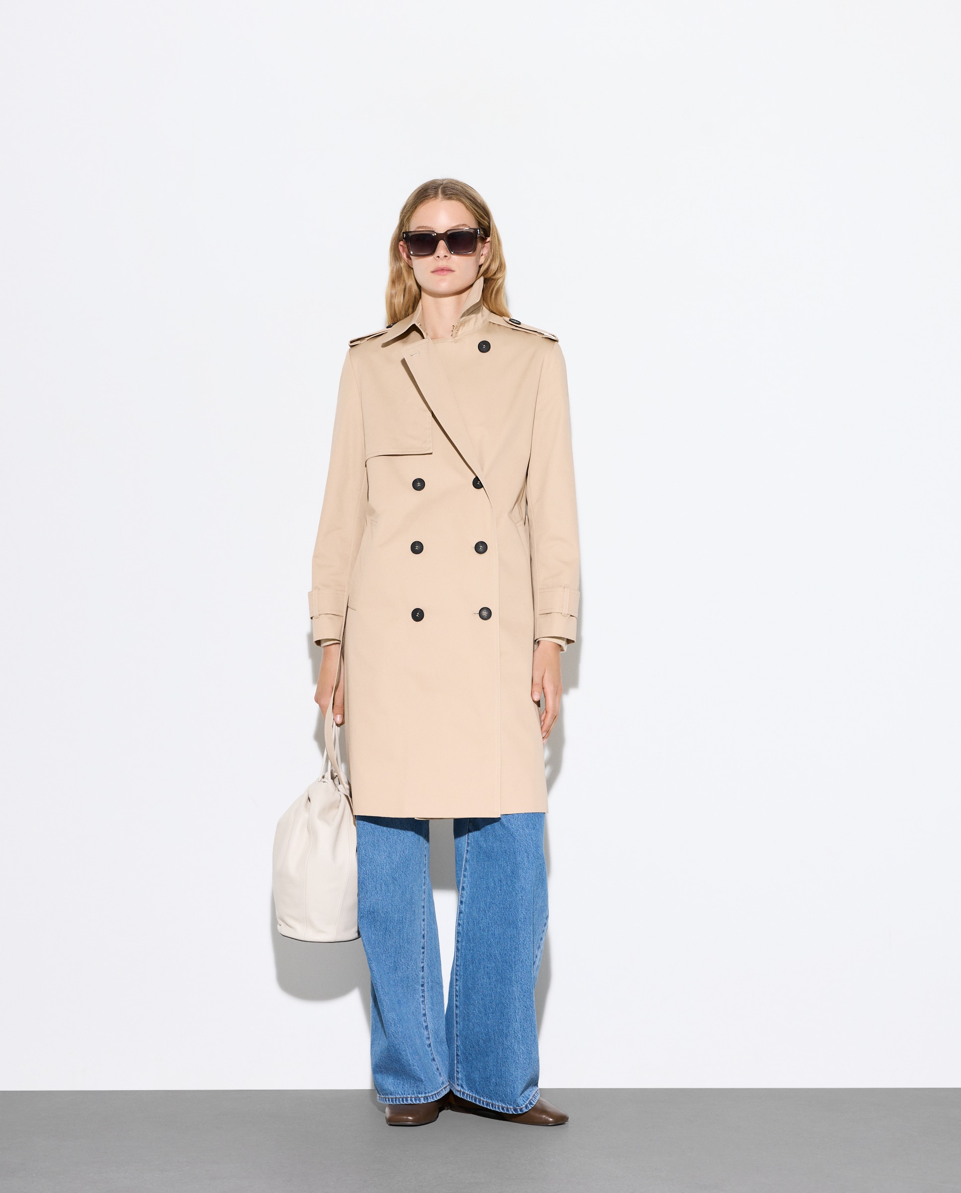 Impermeável Liso Comprido Bege-1