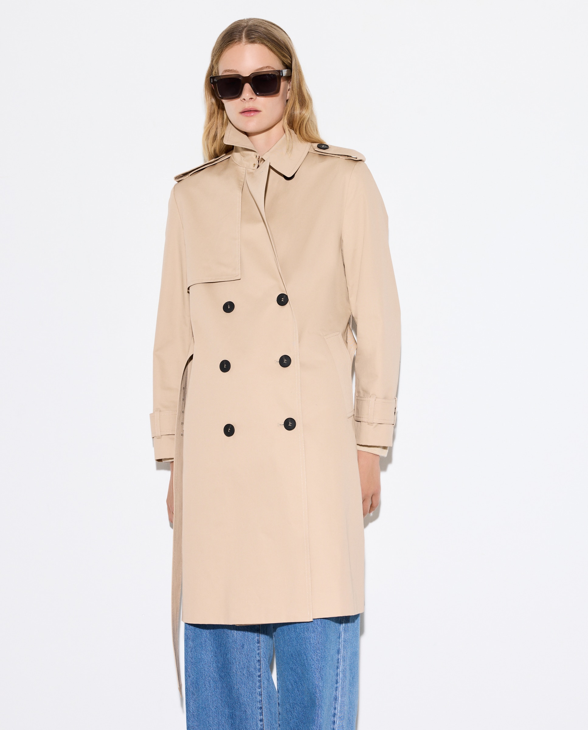 Impermeável Liso Comprido Bege-2