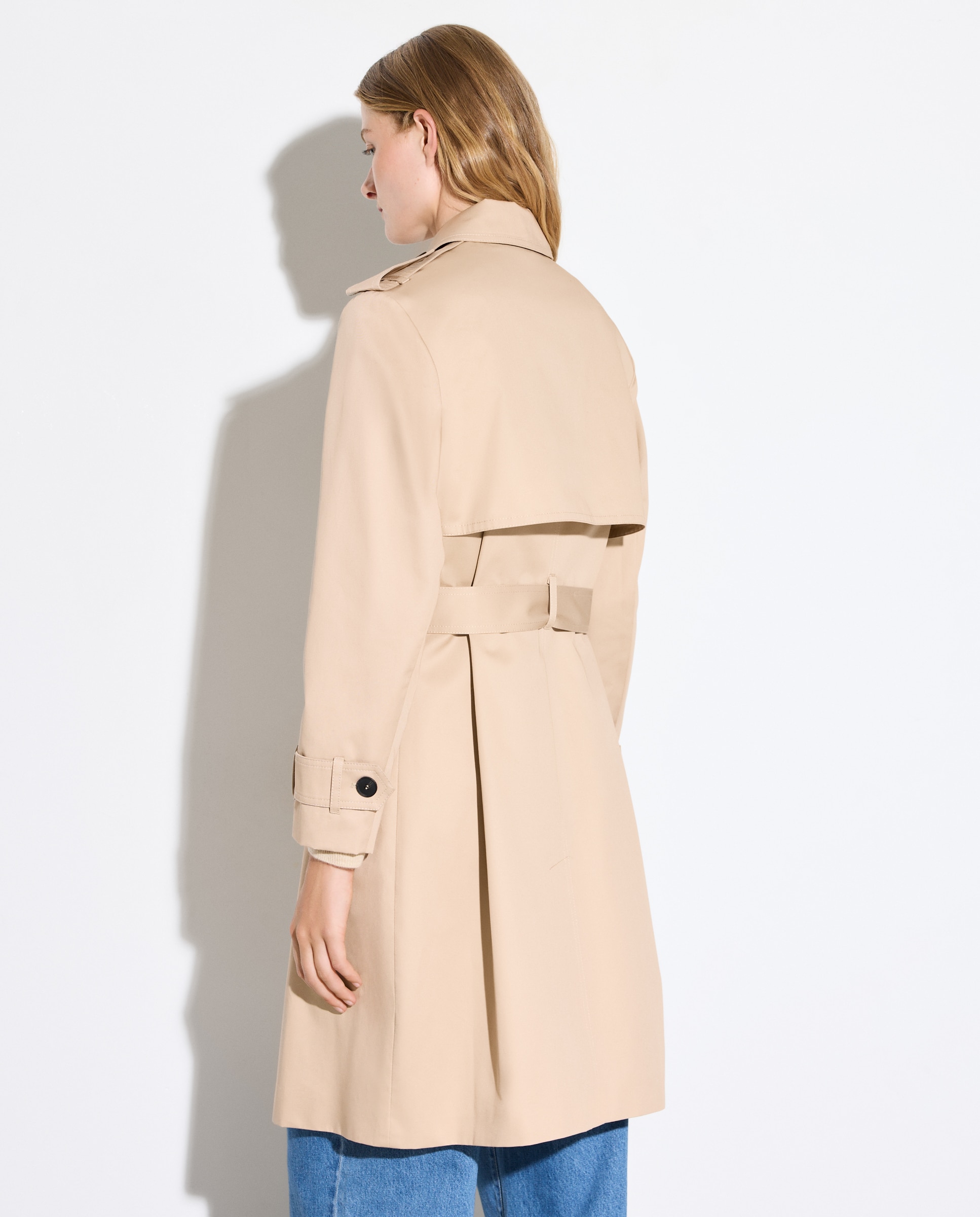 Impermeável Liso Comprido Bege-3