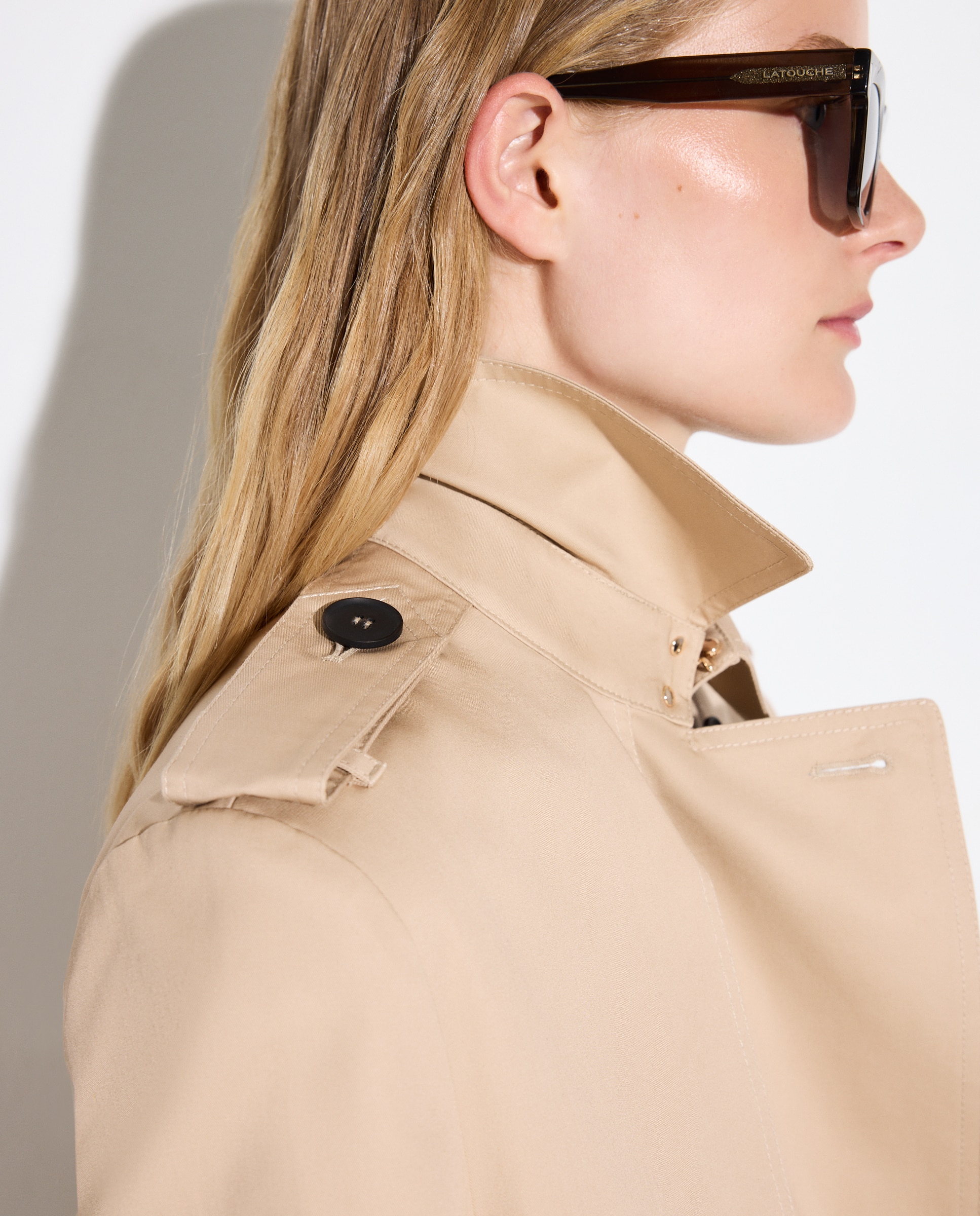 Impermeável Liso Comprido Bege-4