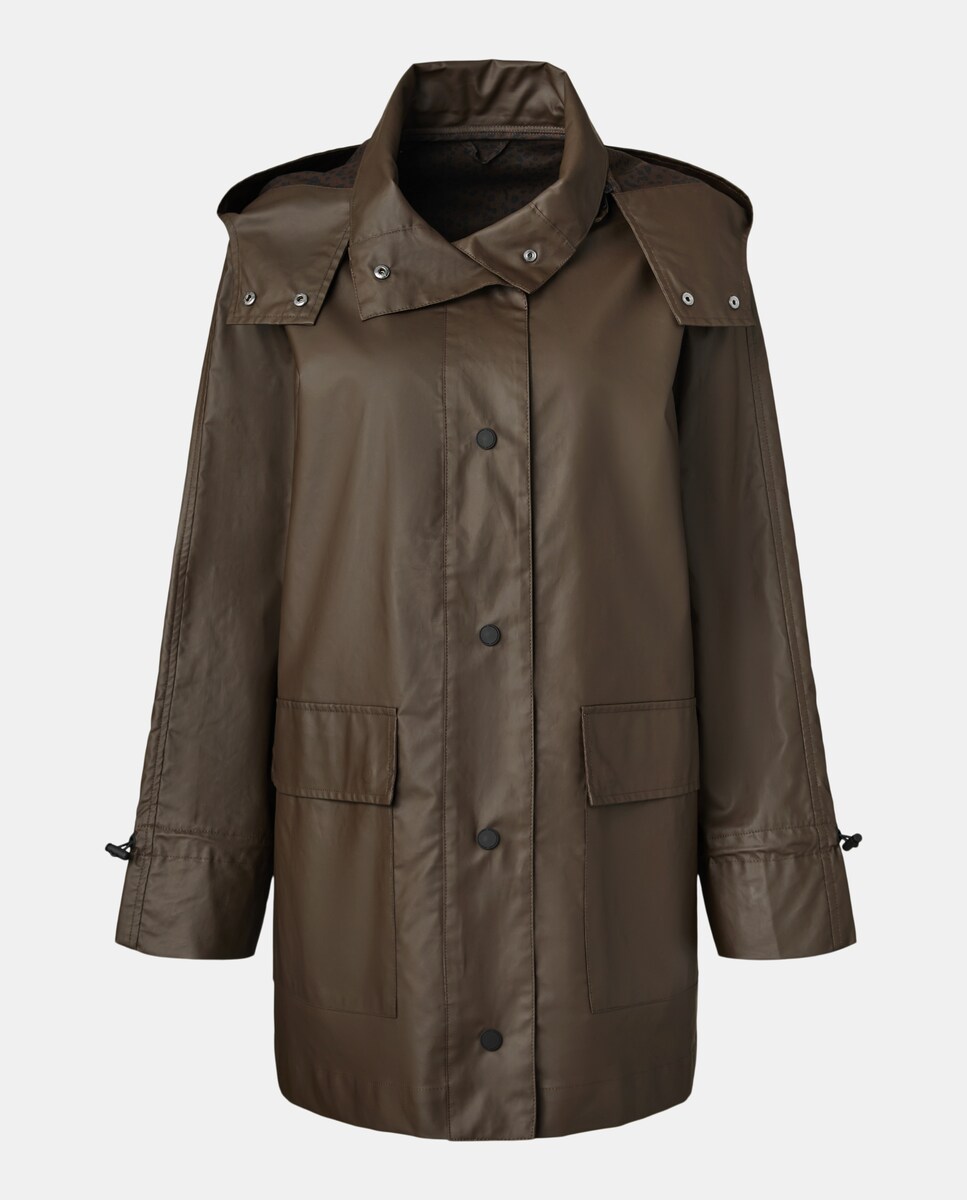 Impermeável Liso Curto Castanho-5