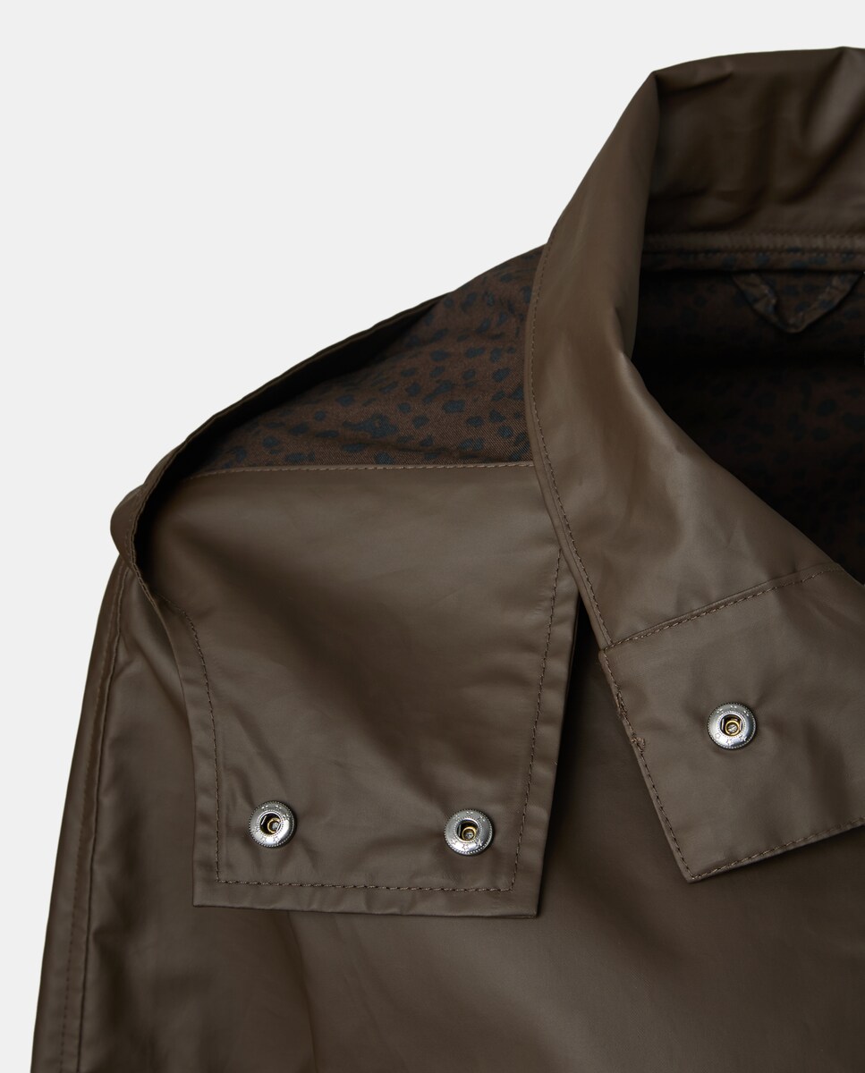 Impermeável Liso Curto Castanho-6
