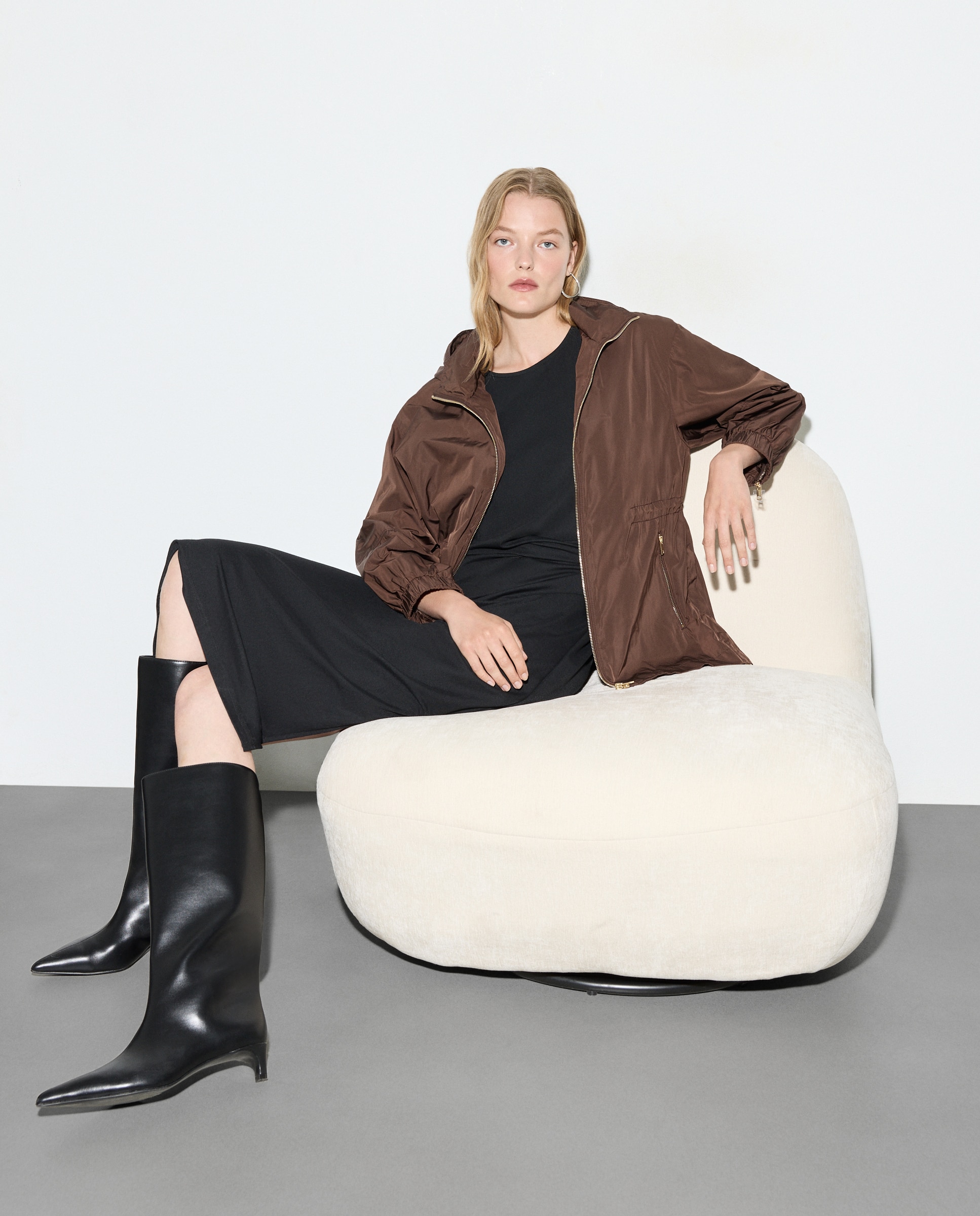 Impermeável Liso Comprido Castanho-1