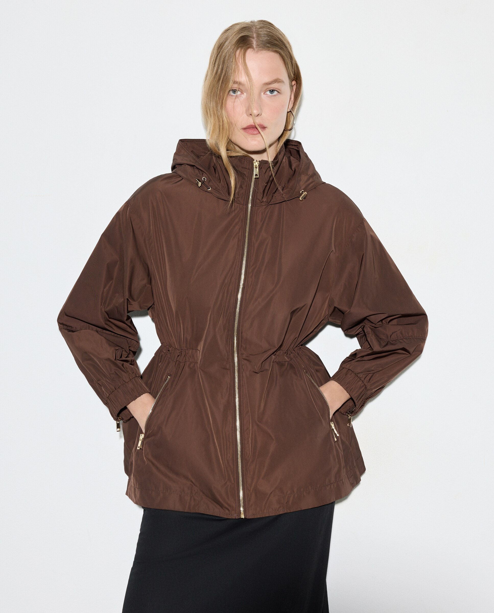 Impermeável Liso Comprido Castanho-2