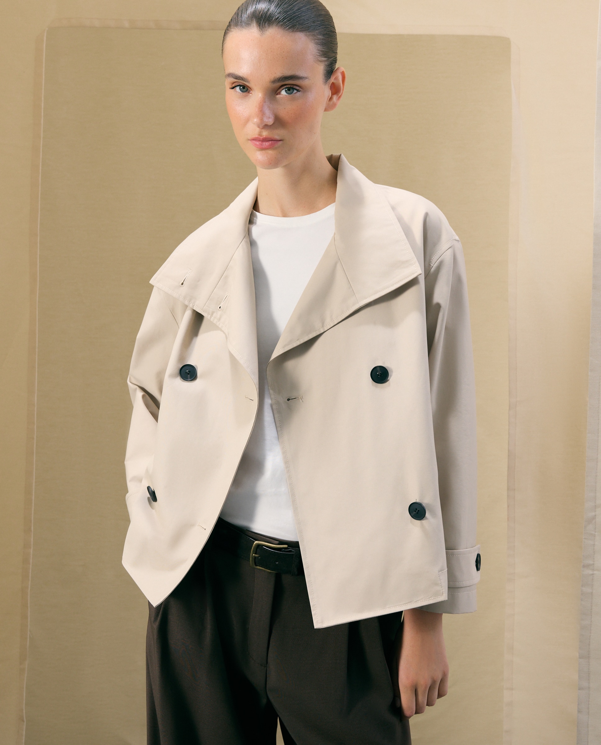 Parka lisa lluvia corta de mujer - Woman El Corte Inglés - Beige Beige-1