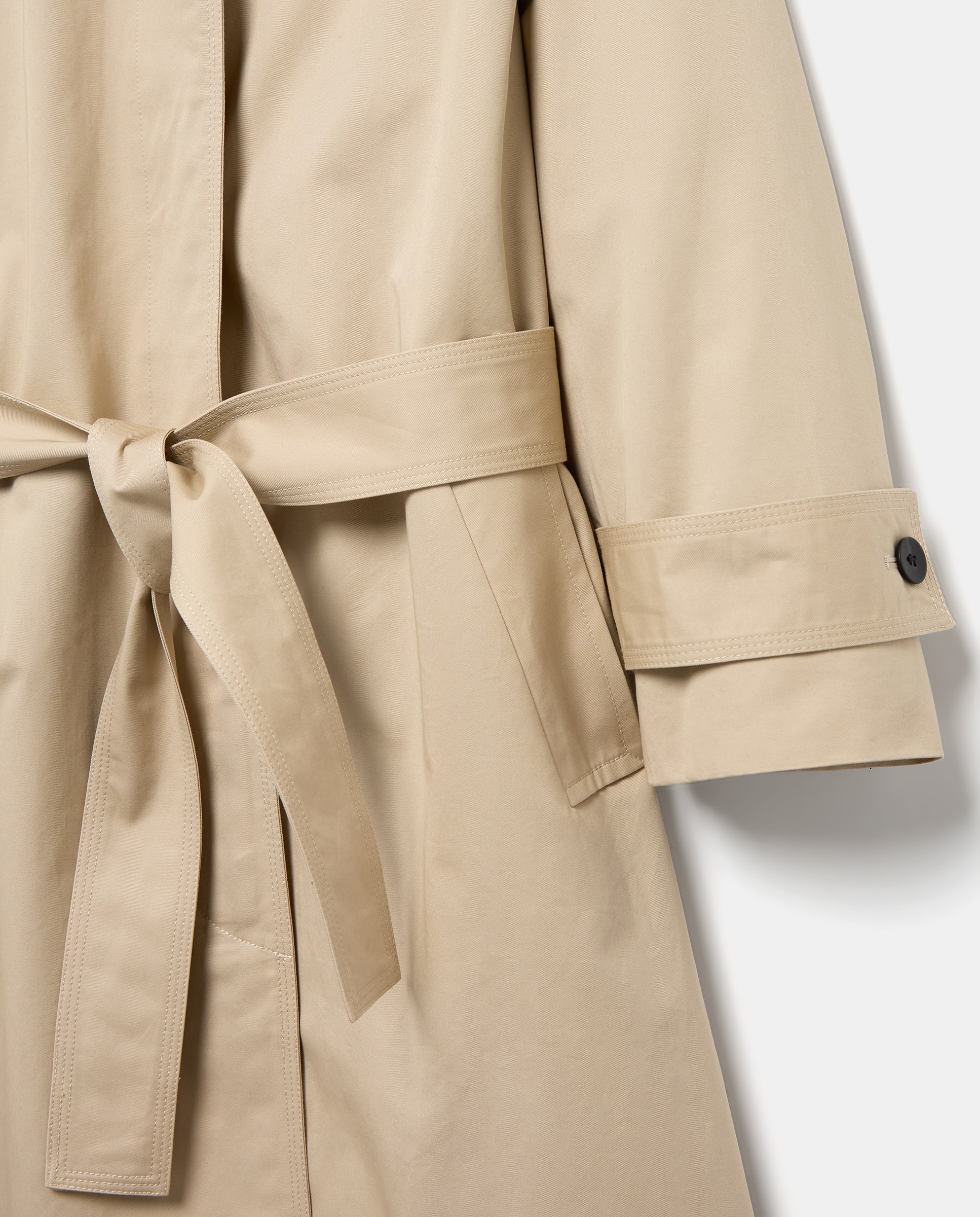 Parka Lisa Tipo Gabardine Comprida com Colarinho de Camisa Bege-2