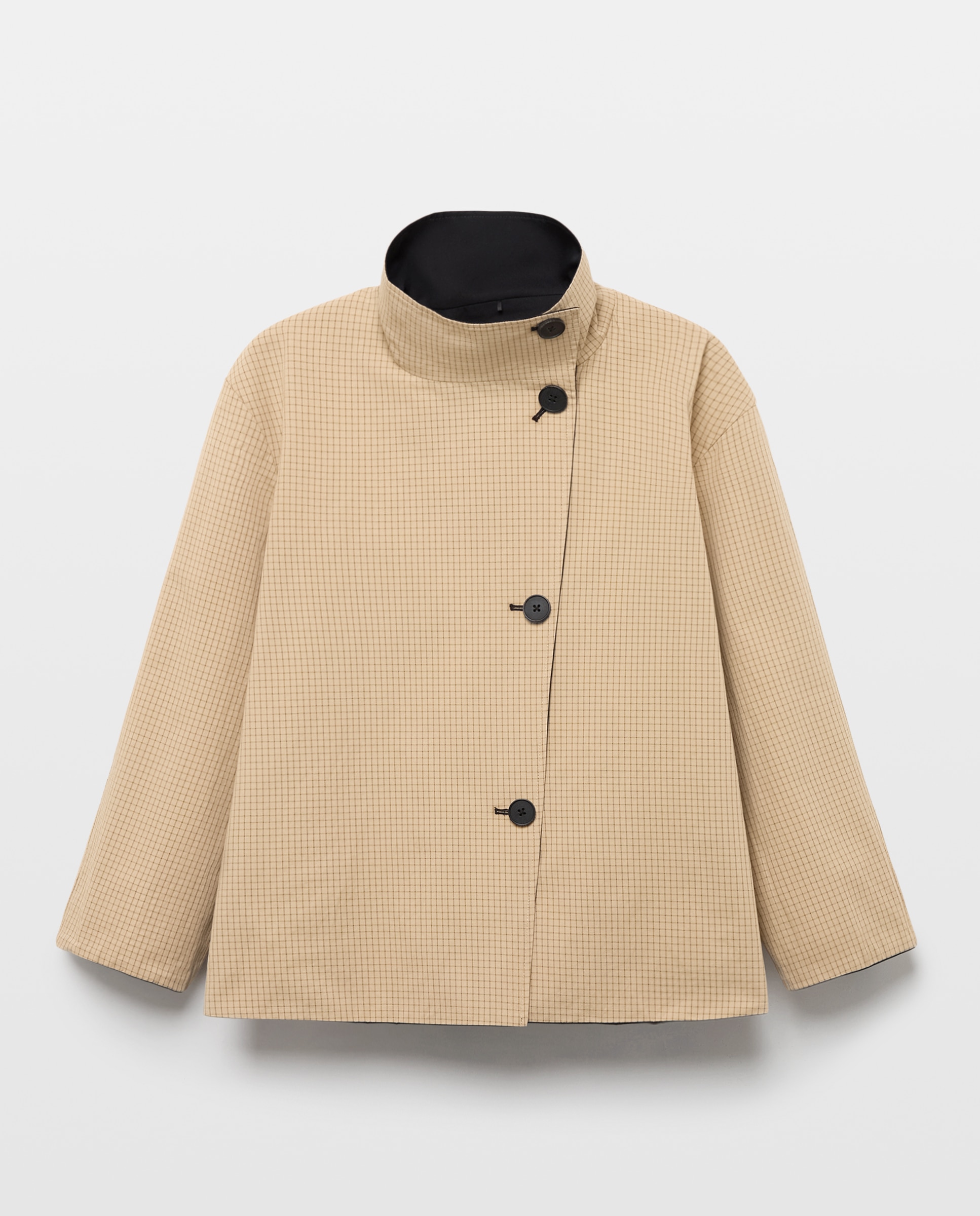Parka de Algodão Reversível aos Quadrados Preto-2
