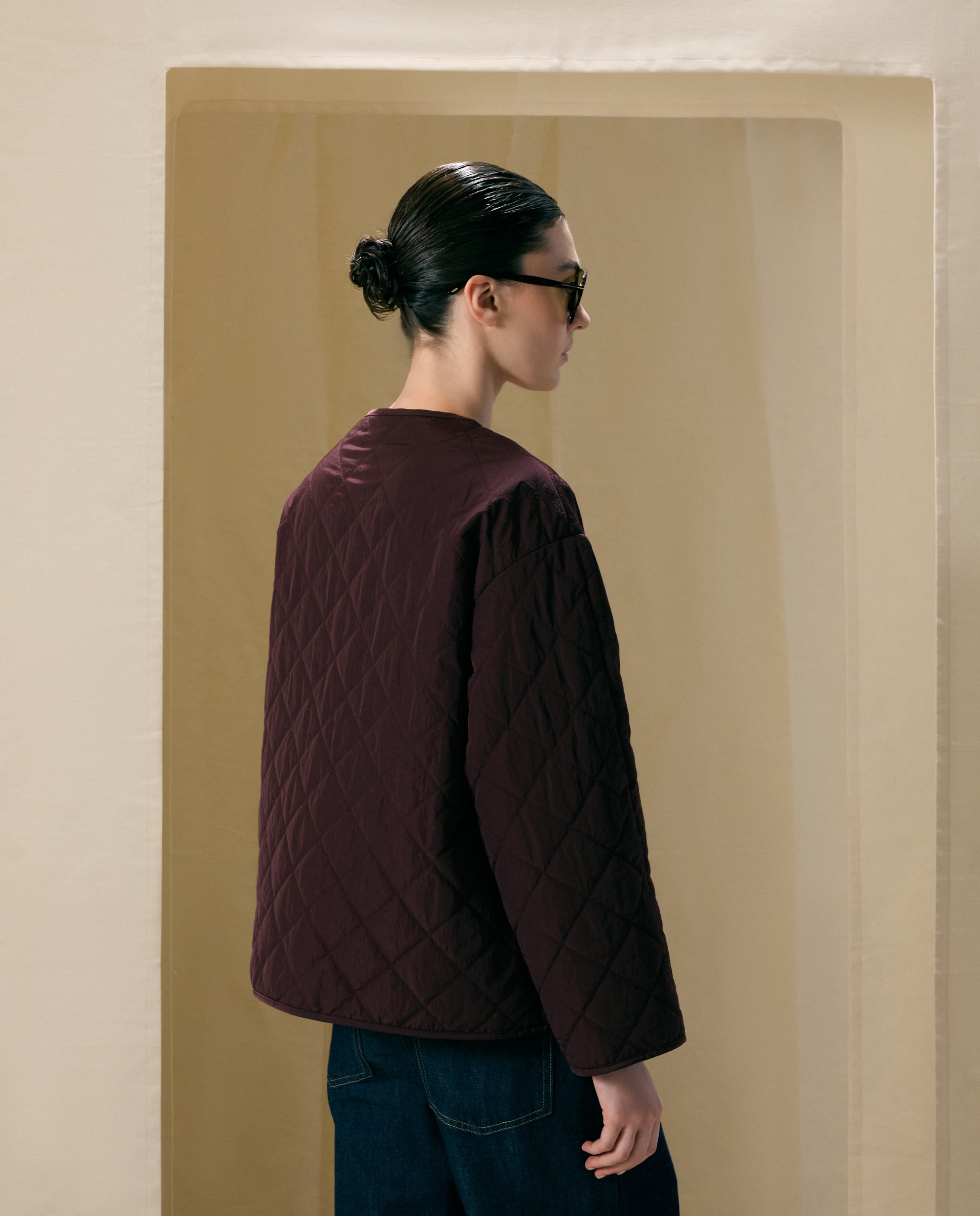 Chaqueta corta de mujer con pañuelo - Woman El Corte Inglés - Burdeos Burdeos-3