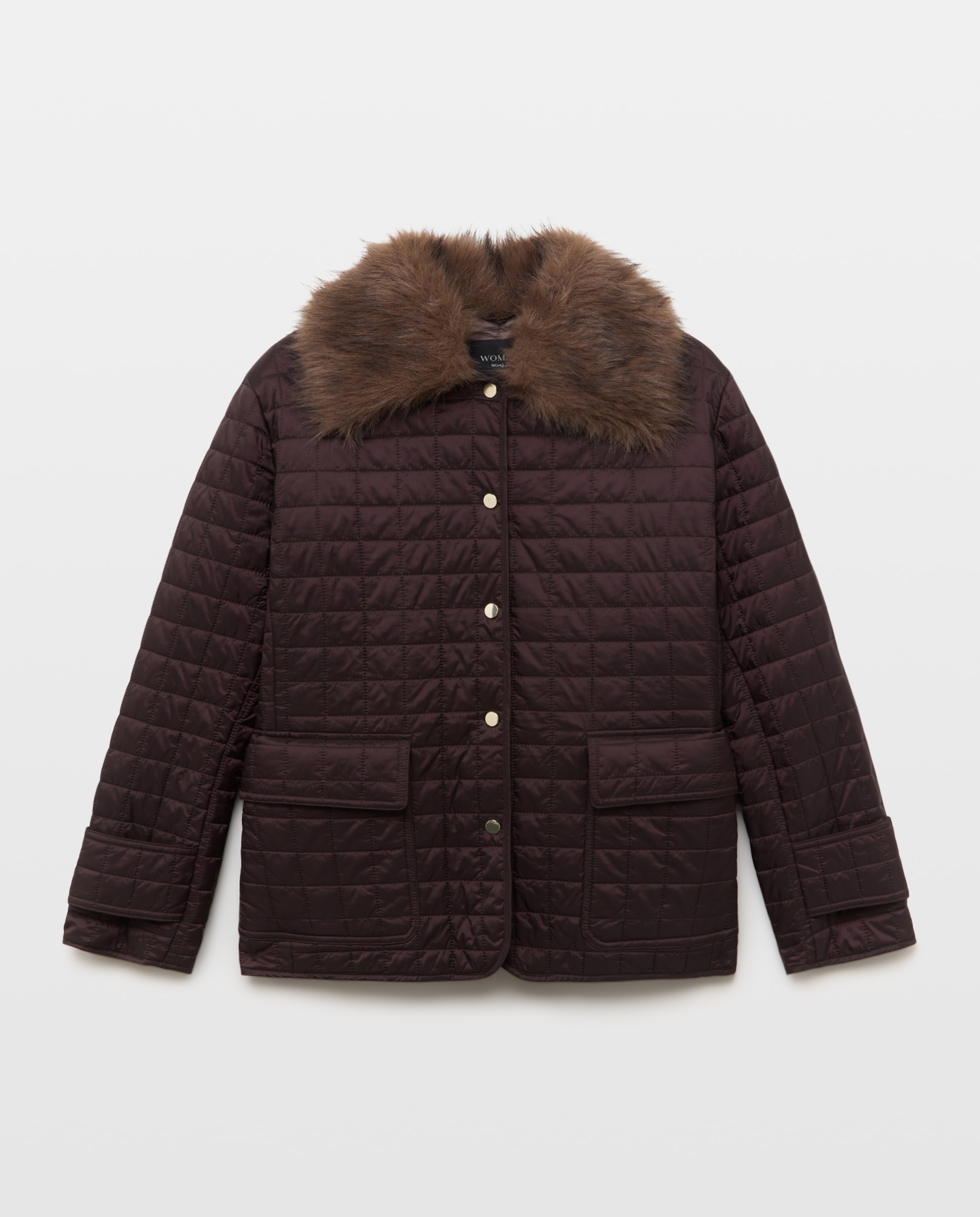 Parka guateada de mujer con detalle de pelo - Woman El Corte Inglés - Burdeos Burdeos-5