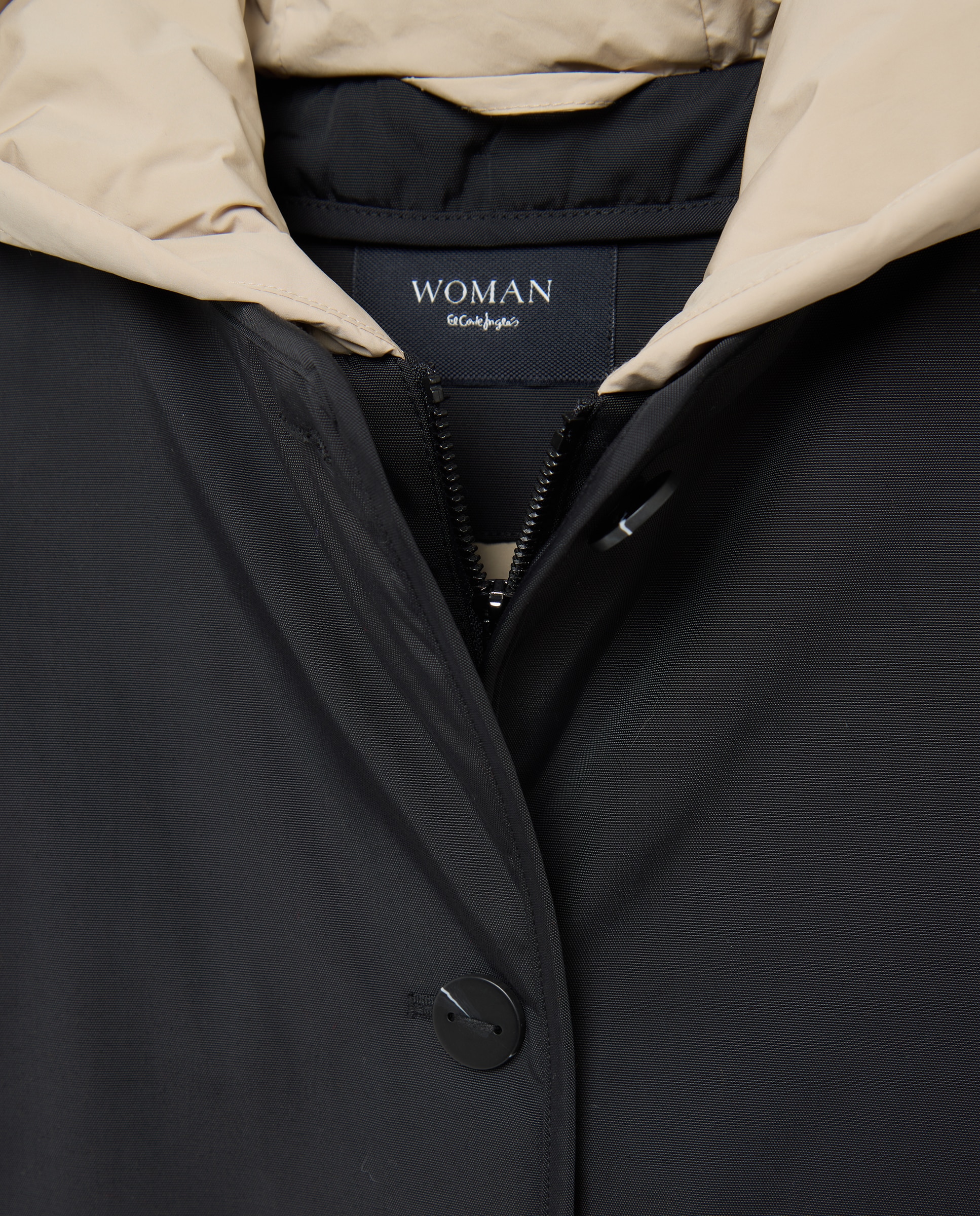 Parka de mujer con capucha y detalles a contraste - Woman El Corte Inglés - Negro Negro-6