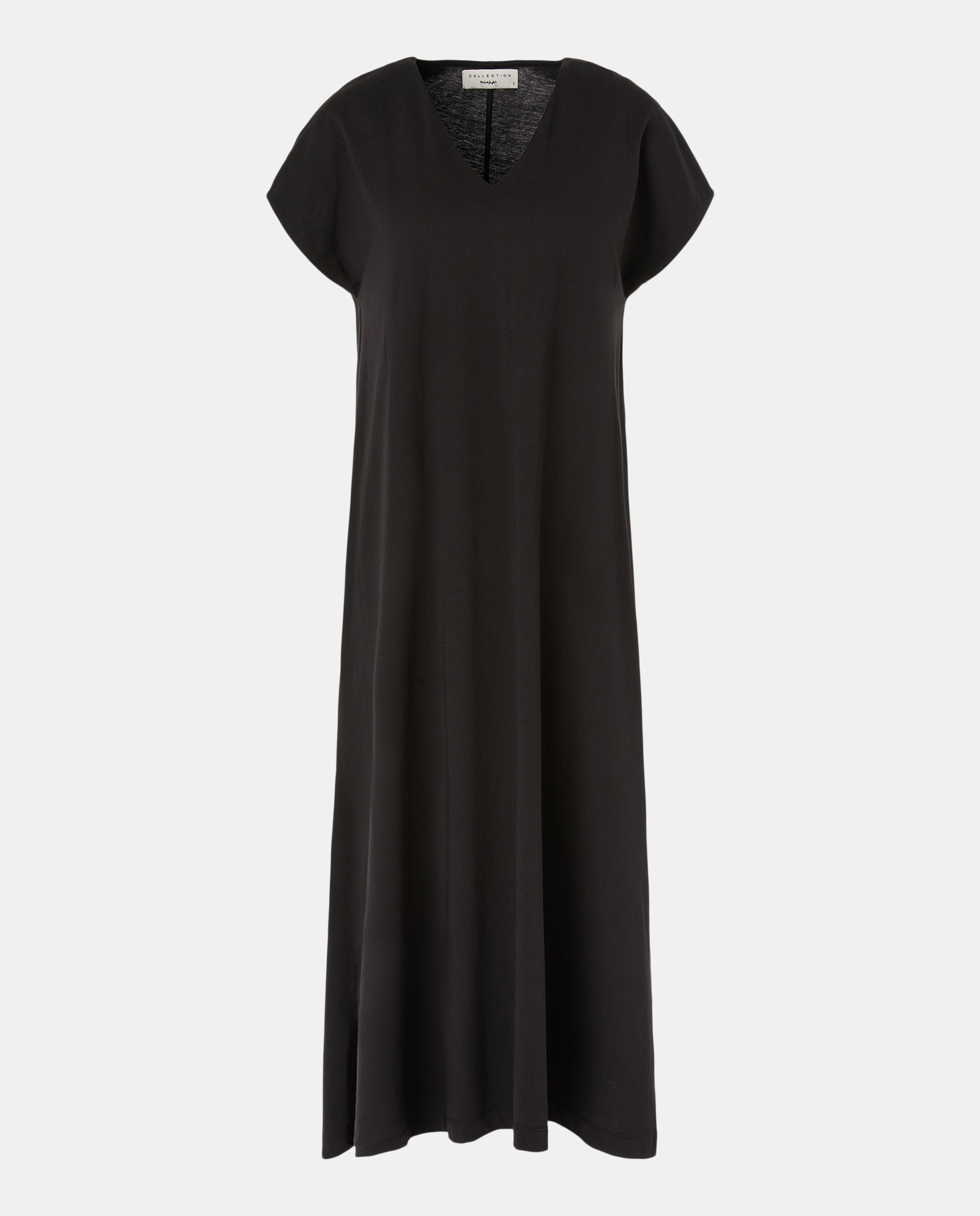 Vestido Comprido Liso com Manga Curta Preto-5