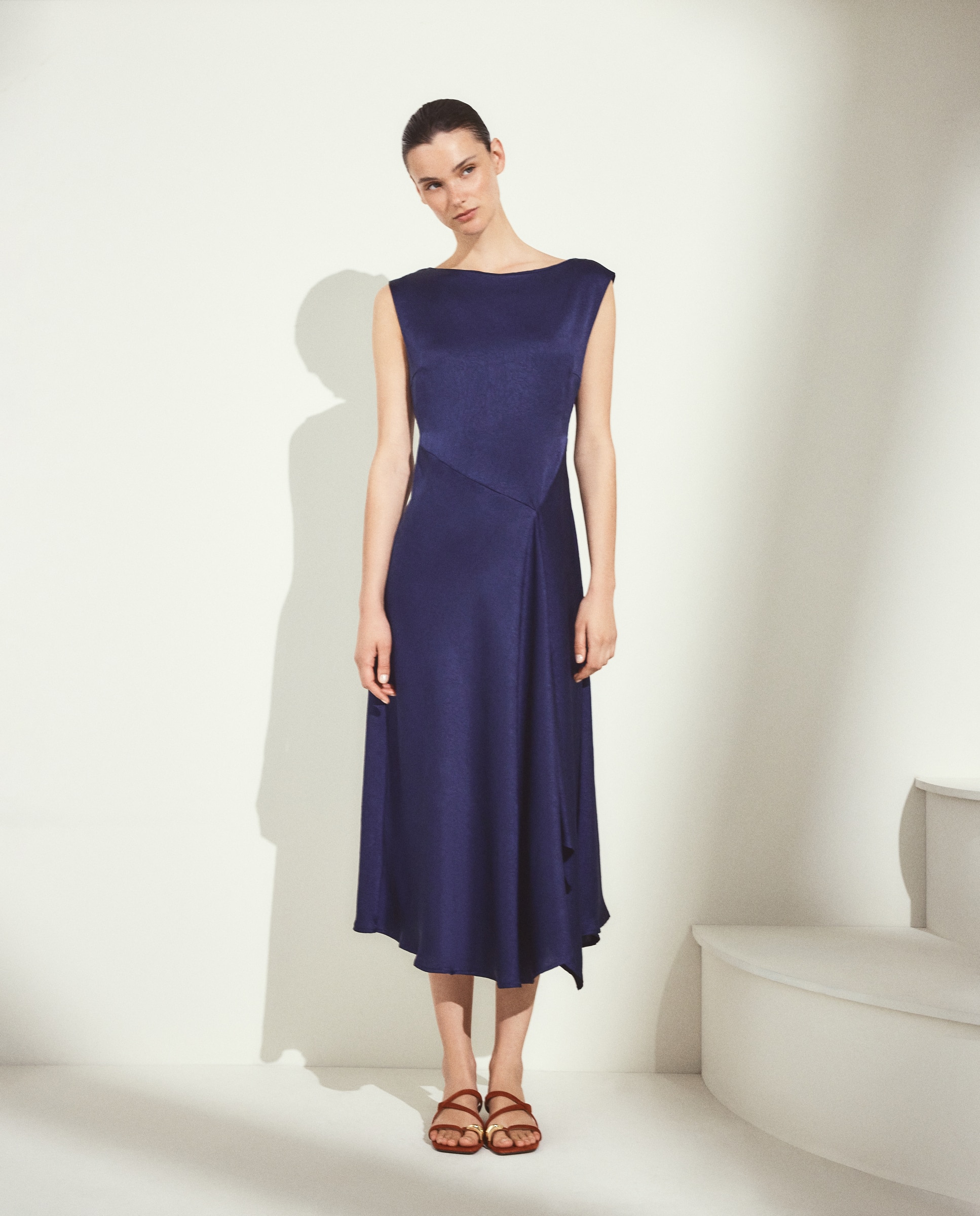 Vestido Liso sem Mangas Azul-marinho-2