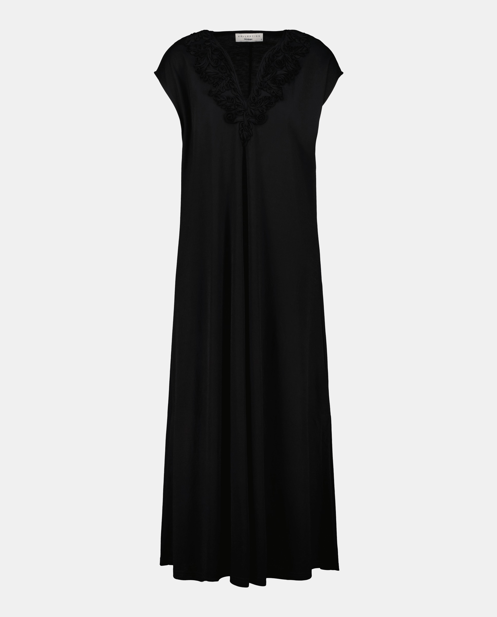 Vestido de manga curta e decote em bico Preto-6