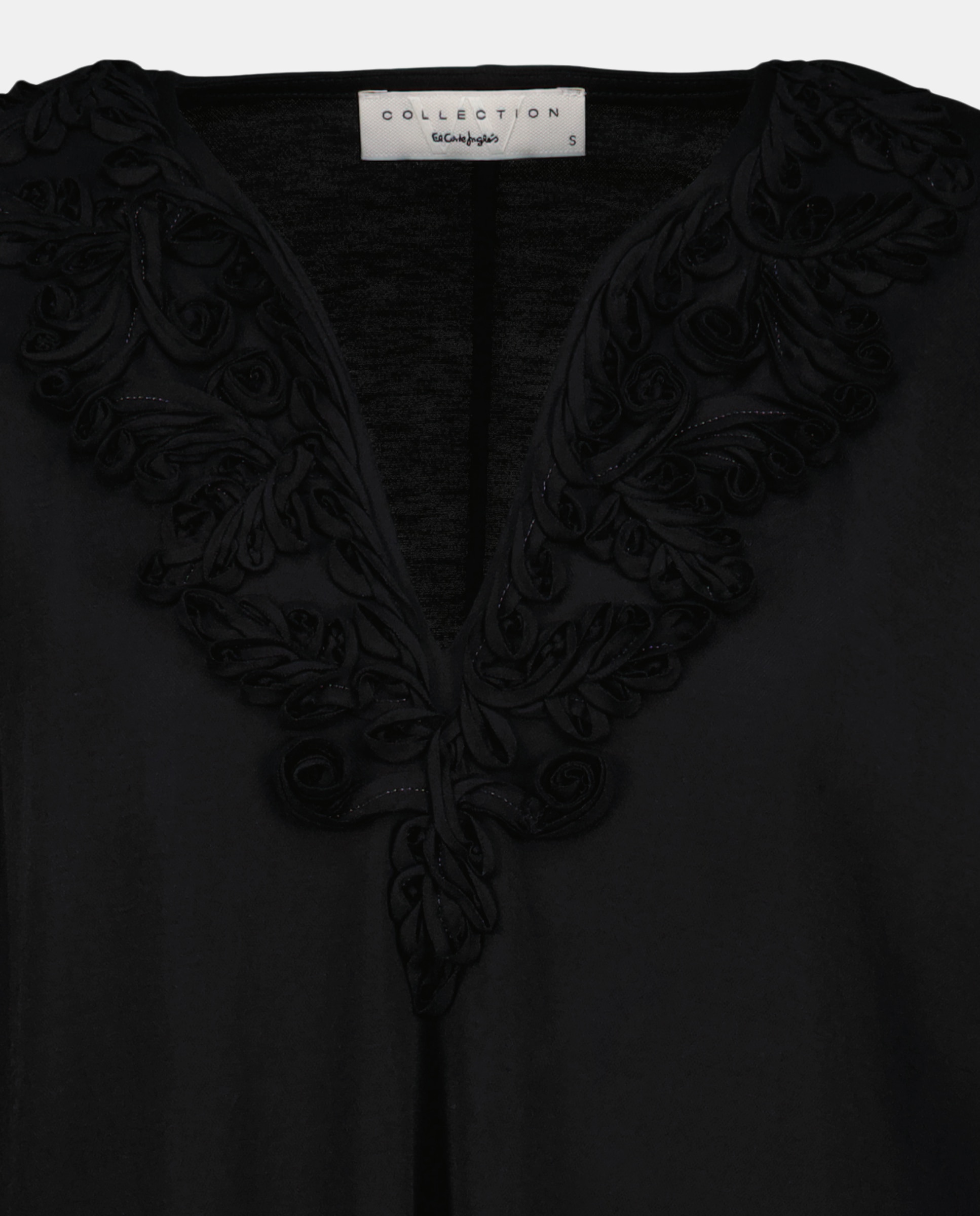 Vestido de manga curta e decote em bico Preto-7