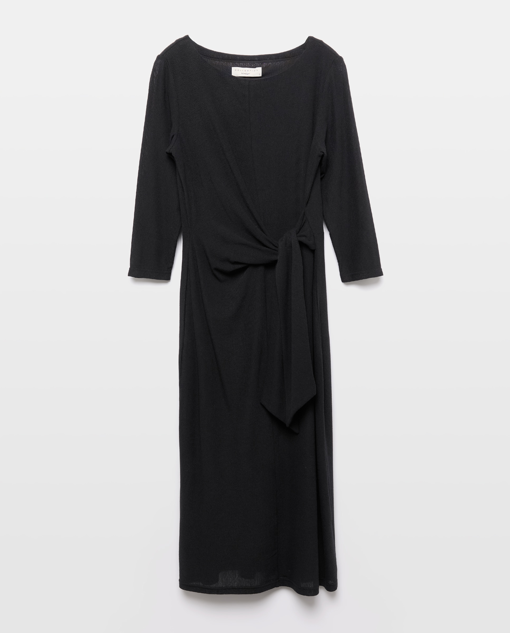 Vestido midi de manga comprida Preto-5