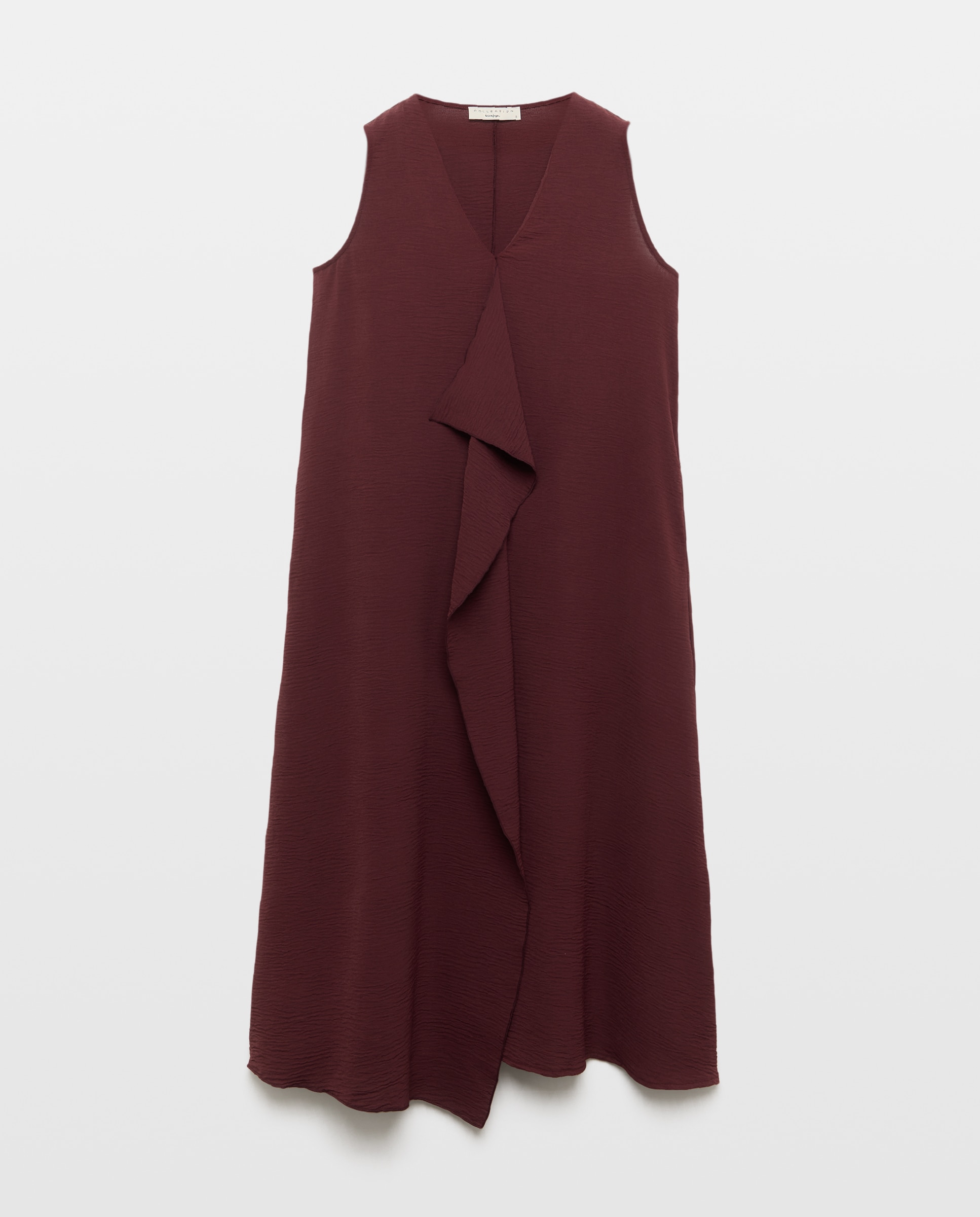 Vestido Liso sem Mangas e com Folho Central Ameixa-5