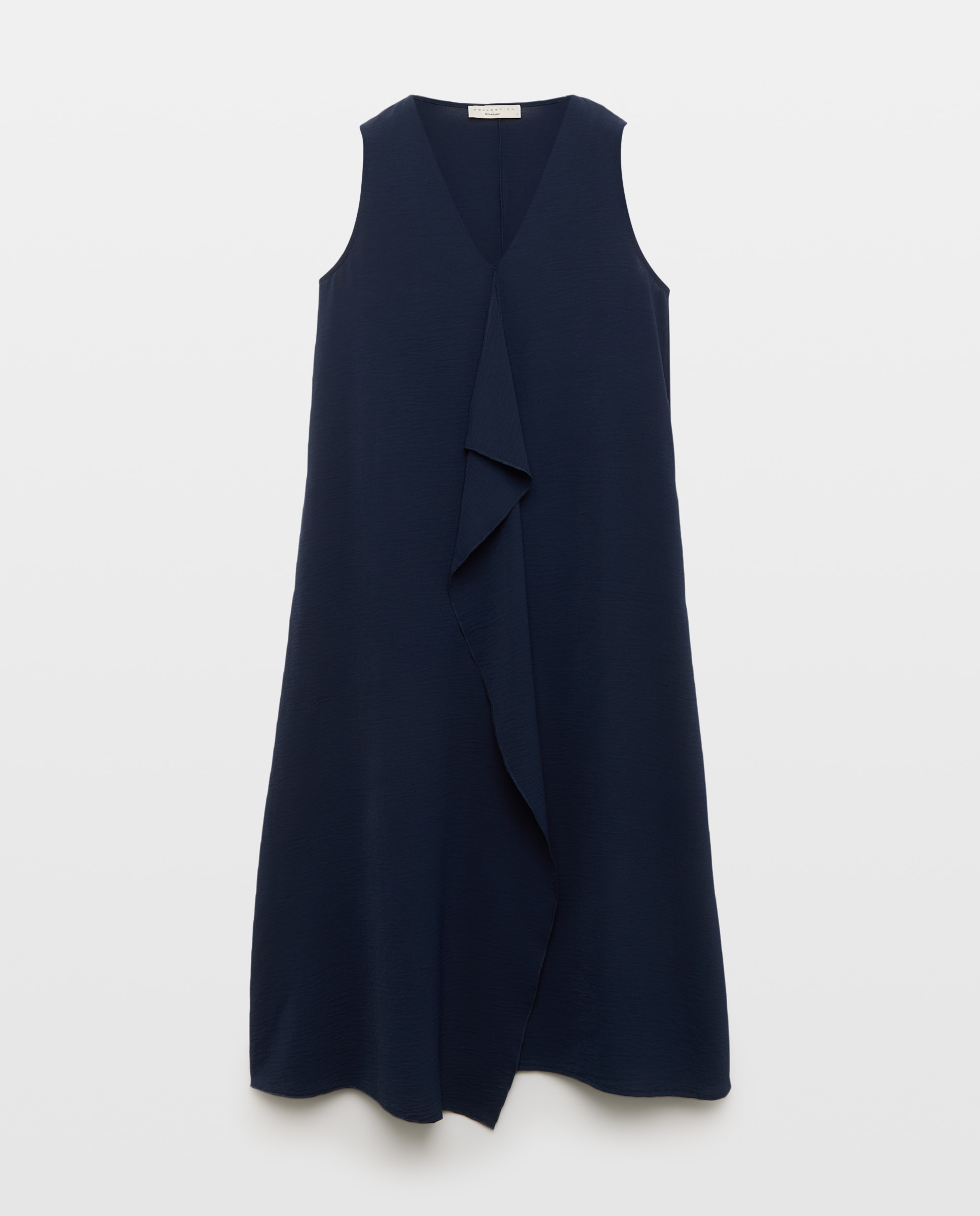 Vestido Liso sem Mangas e com Folho Central Azul-marinho-5