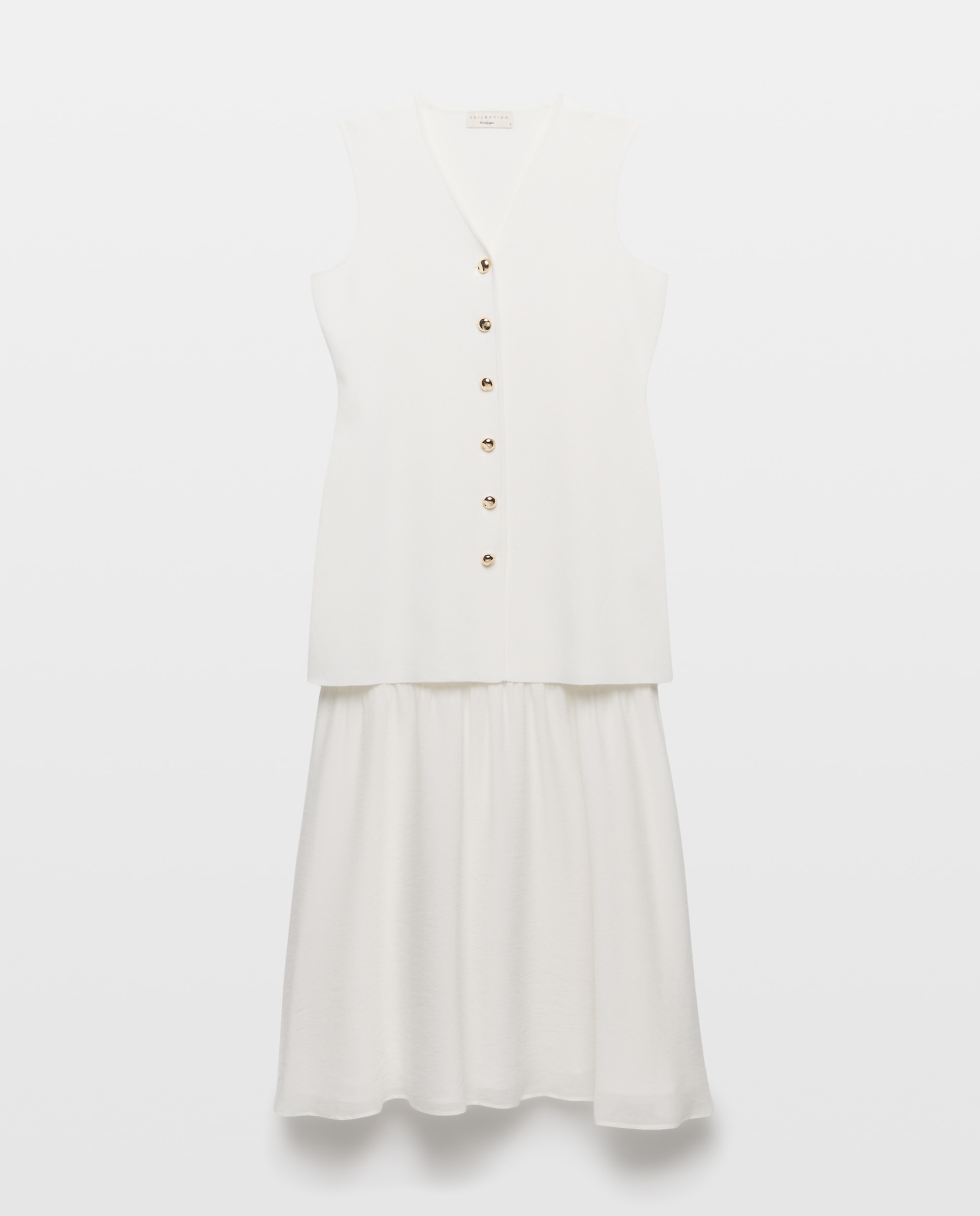 Vestido sin mangas combinado con chaleco tricot - Woman El Corte Inglés - 120 Crudo 120 Crudo-5