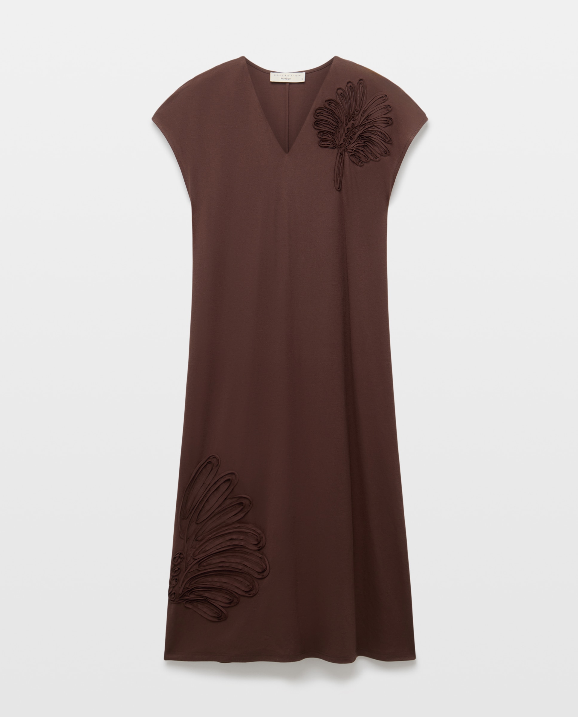 Vestido de mujer con manga corta y cuello pico. - Woman El Corte Inglés - Marrón Marrón-5