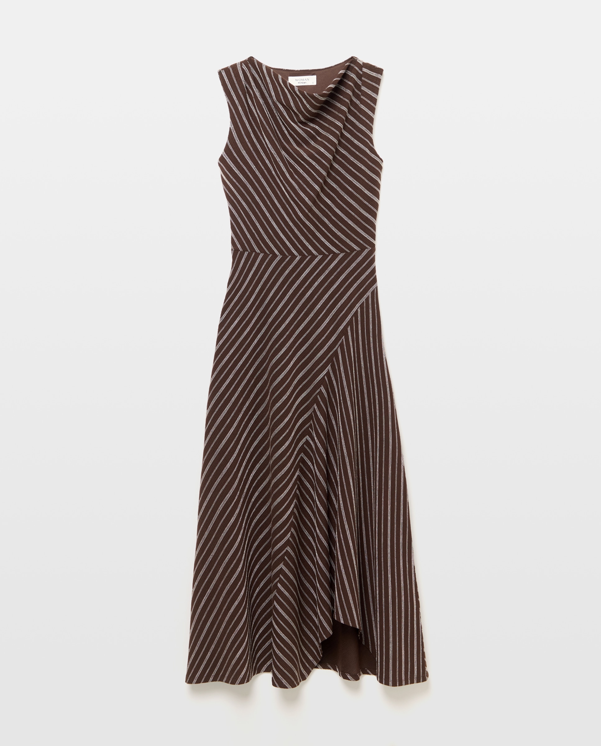 Vestido sem Mangas com Franzido Assimétrico Castanho-5
