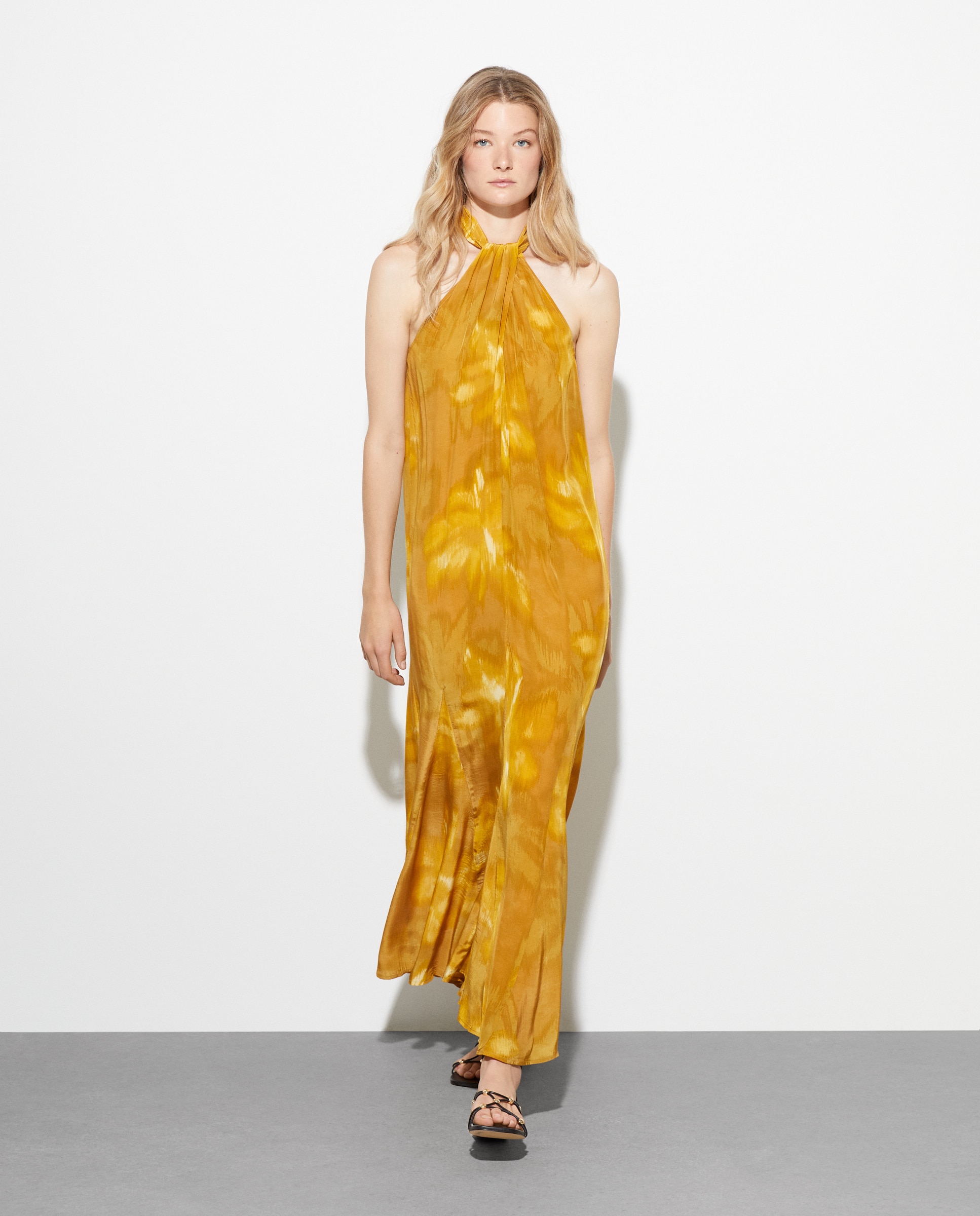 Vestido midi com manga curta Castanho-1