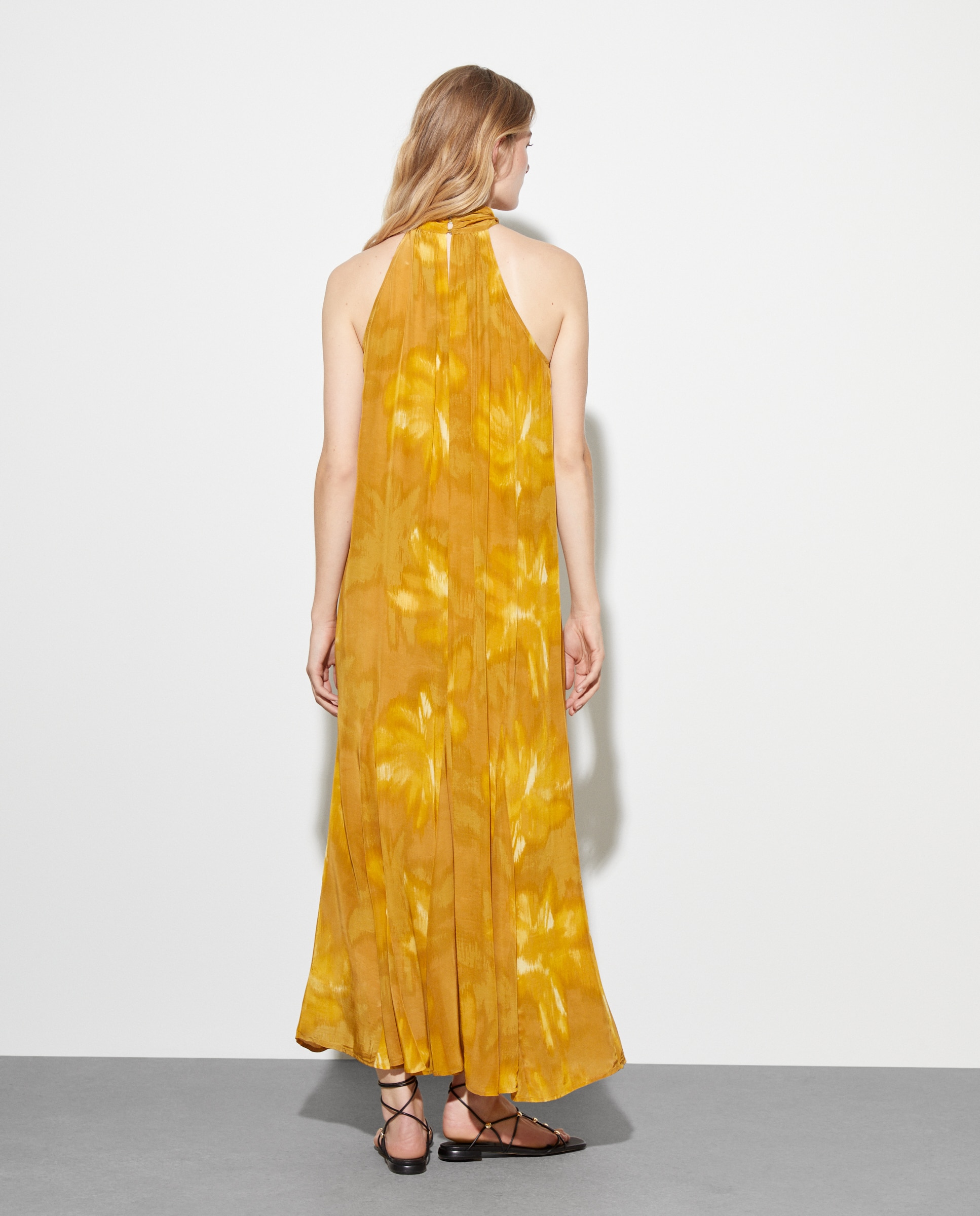 Vestido midi com manga curta Castanho-3