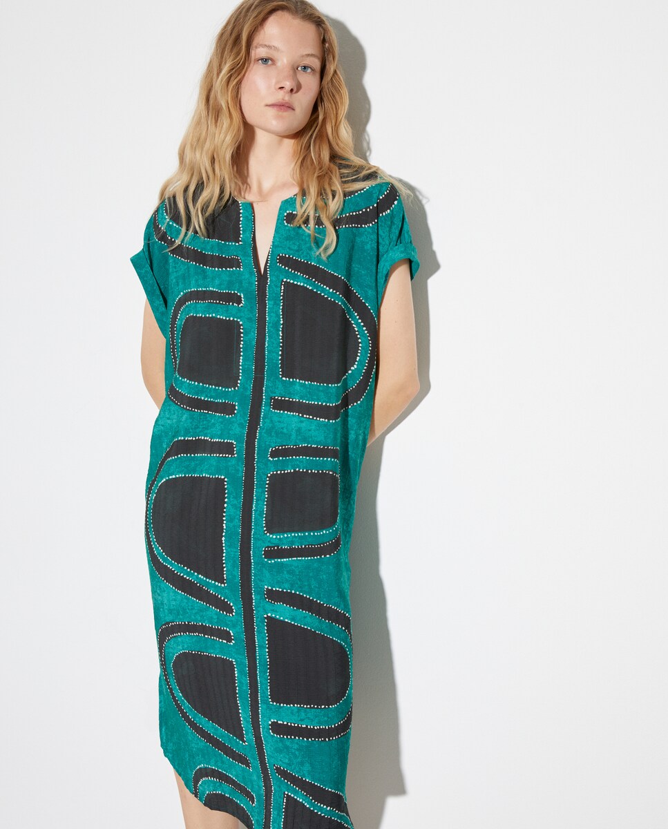 Vestido Midi Étnico com Manga Curta Preto-2