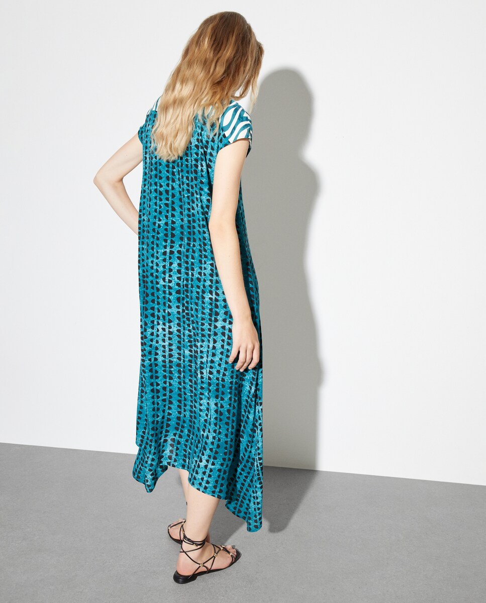 Vestido Comprido sem Mangas e com Estampado Verde-3