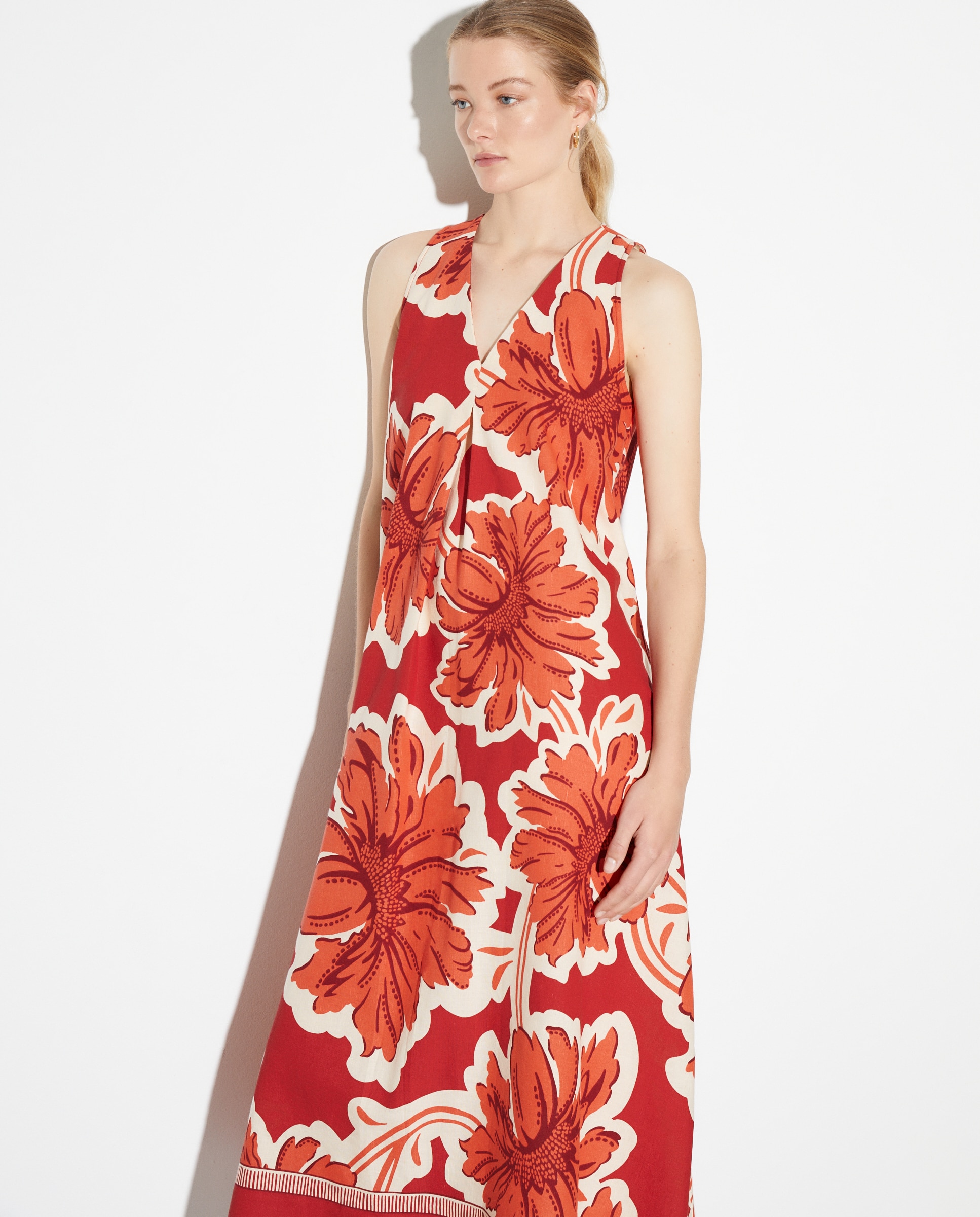 Vestido sem Mangas Comprido com Estampado Vermelho-1