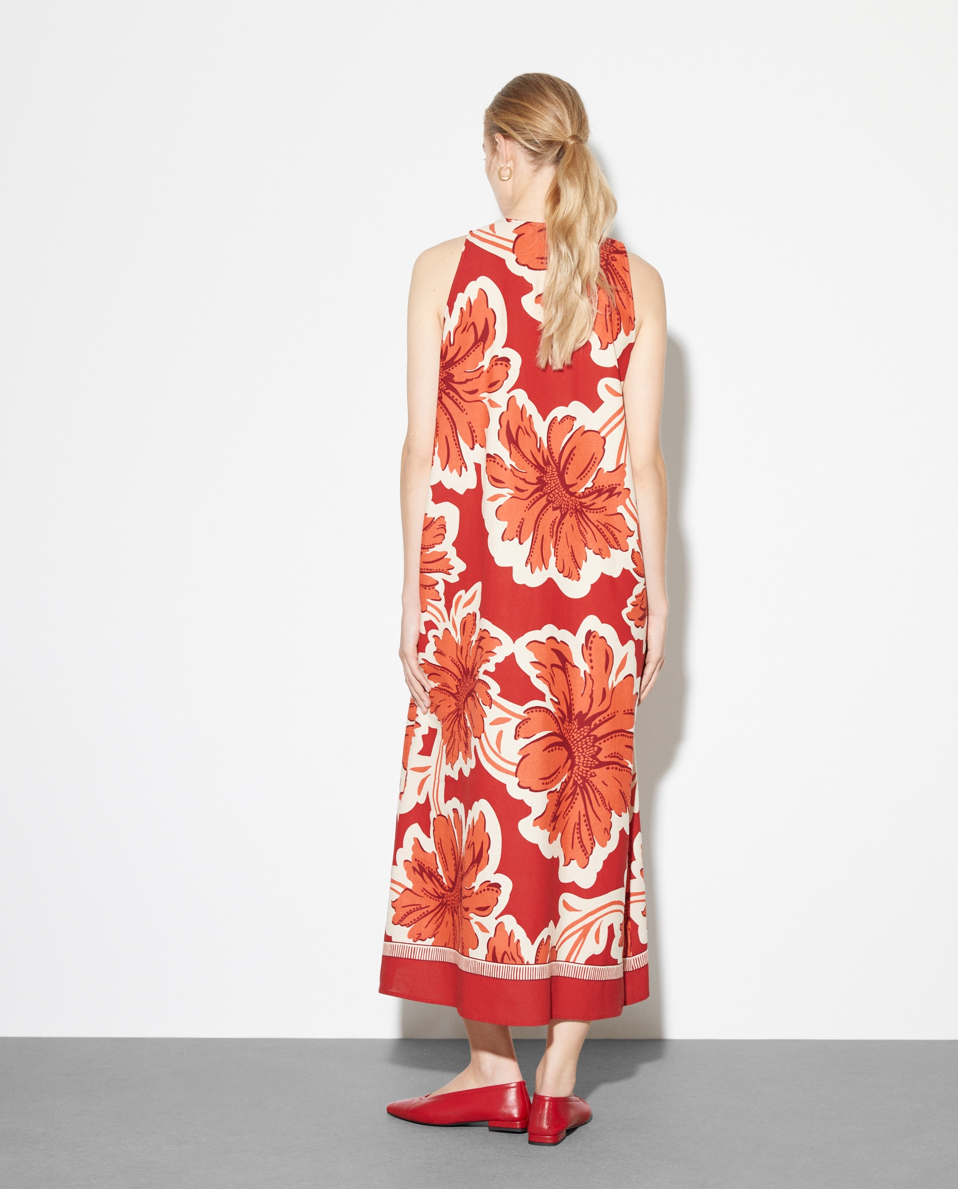 Vestido sem Mangas Comprido com Estampado Vermelho-4