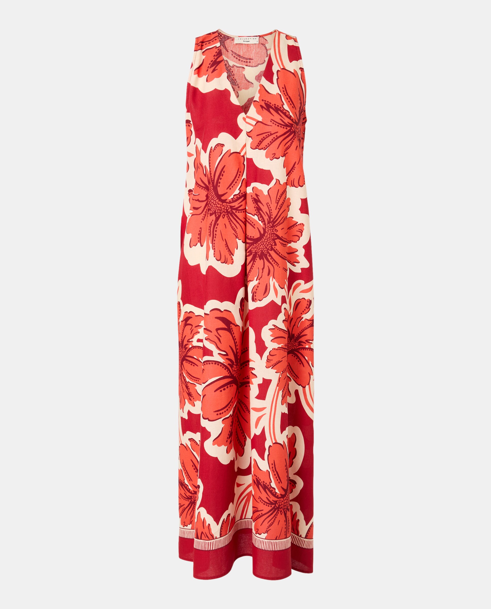 Vestido sem Mangas Comprido com Estampado Vermelho-6