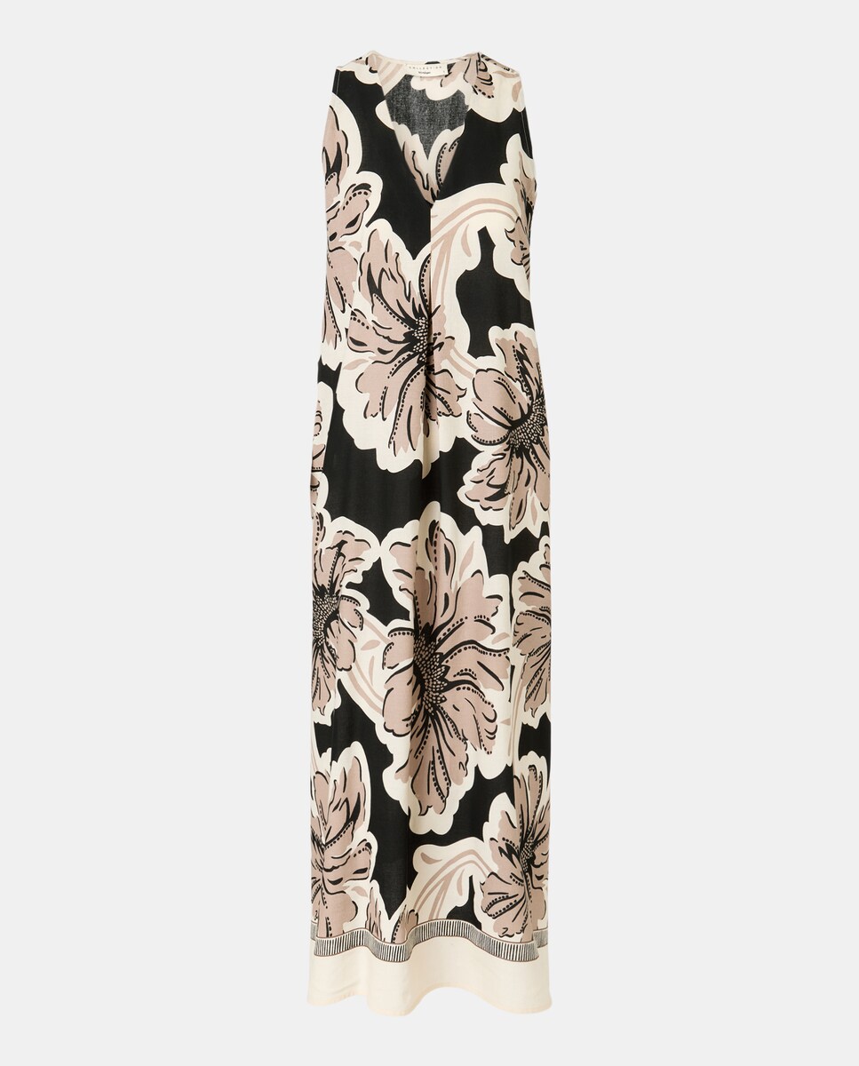 Vestido sem Mangas Comprido com Estampado Preto-4