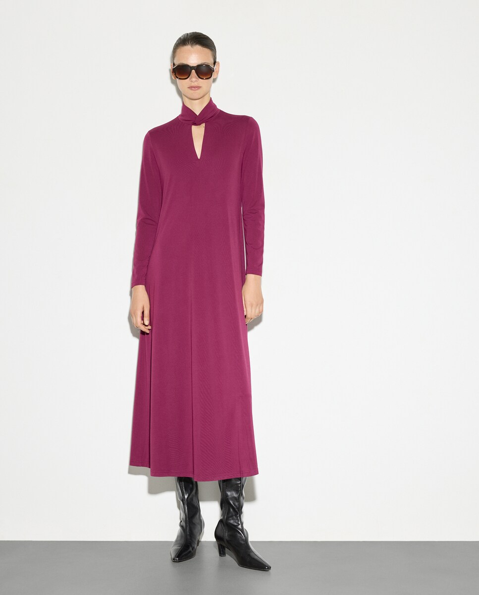 Vestido Midi de Manga Comprida Bordeaux-2