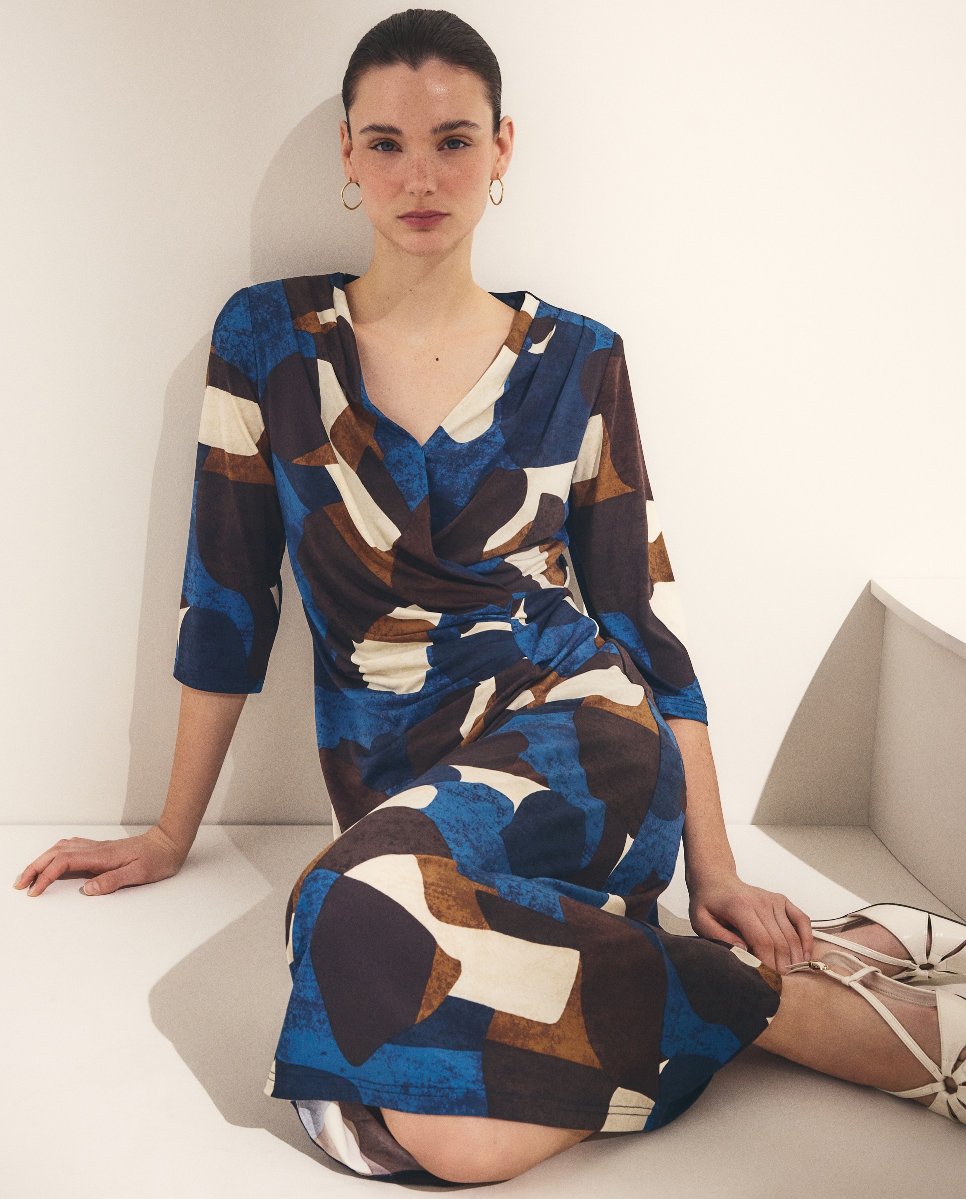 Vestido Midi de Manga Comprida Azul-2