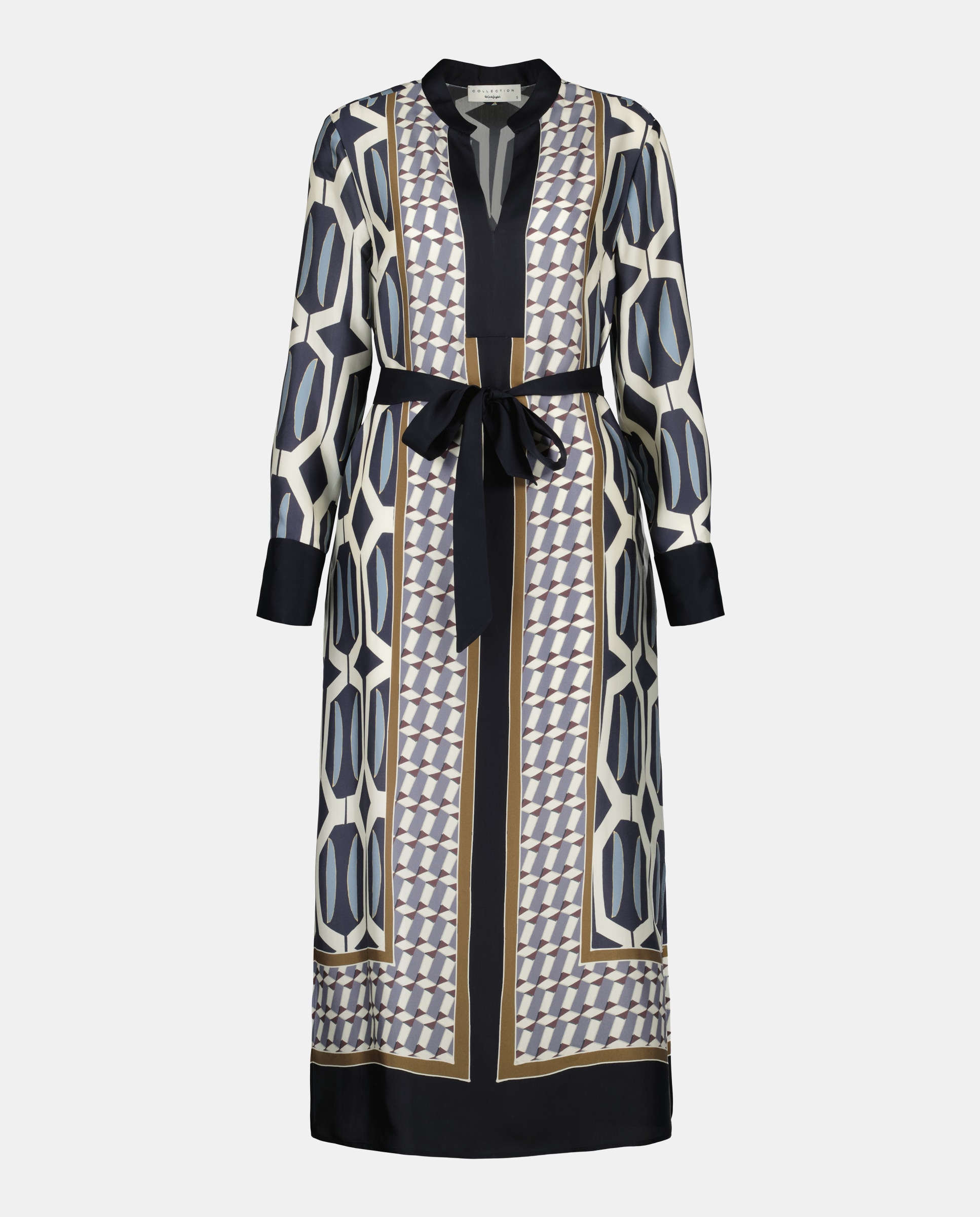 Vestido de Manga Comprida com Estampado Geométrico Preto-5