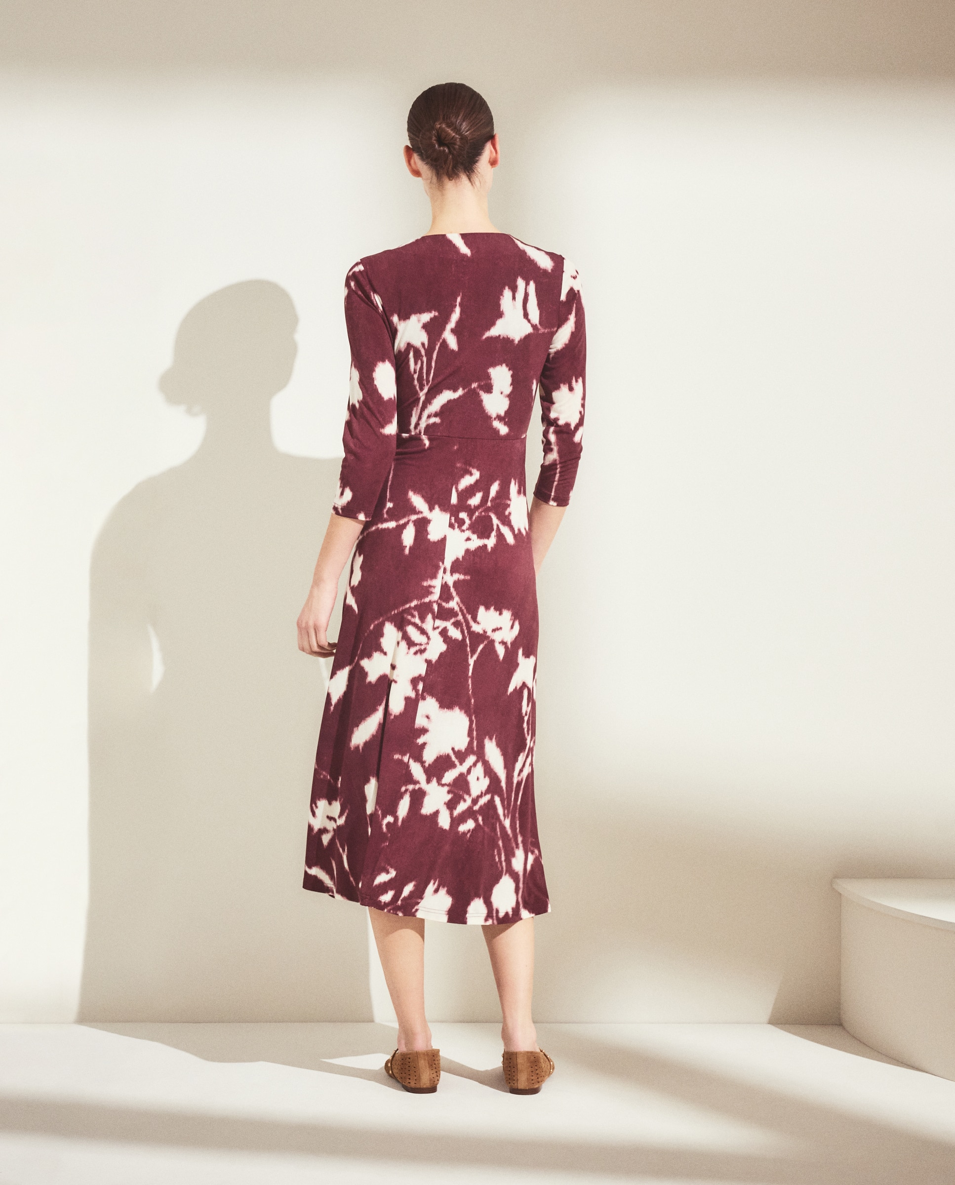 Vestido ITY Estampado com Decote em Bico e Manga Comprida Rosa-3