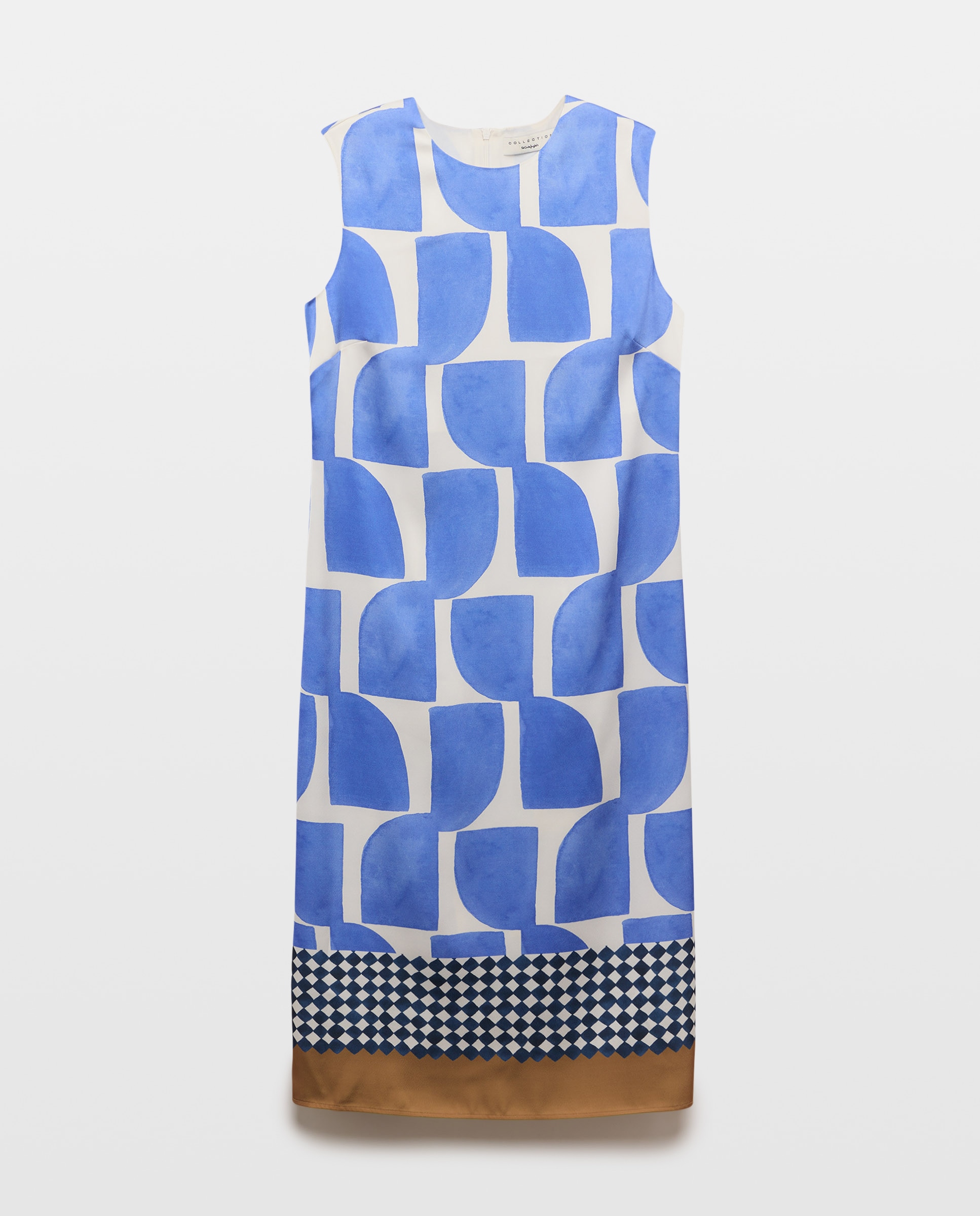 Vestido sem Mangas com Decote Redondo e Estampado de Lenço Azul-4