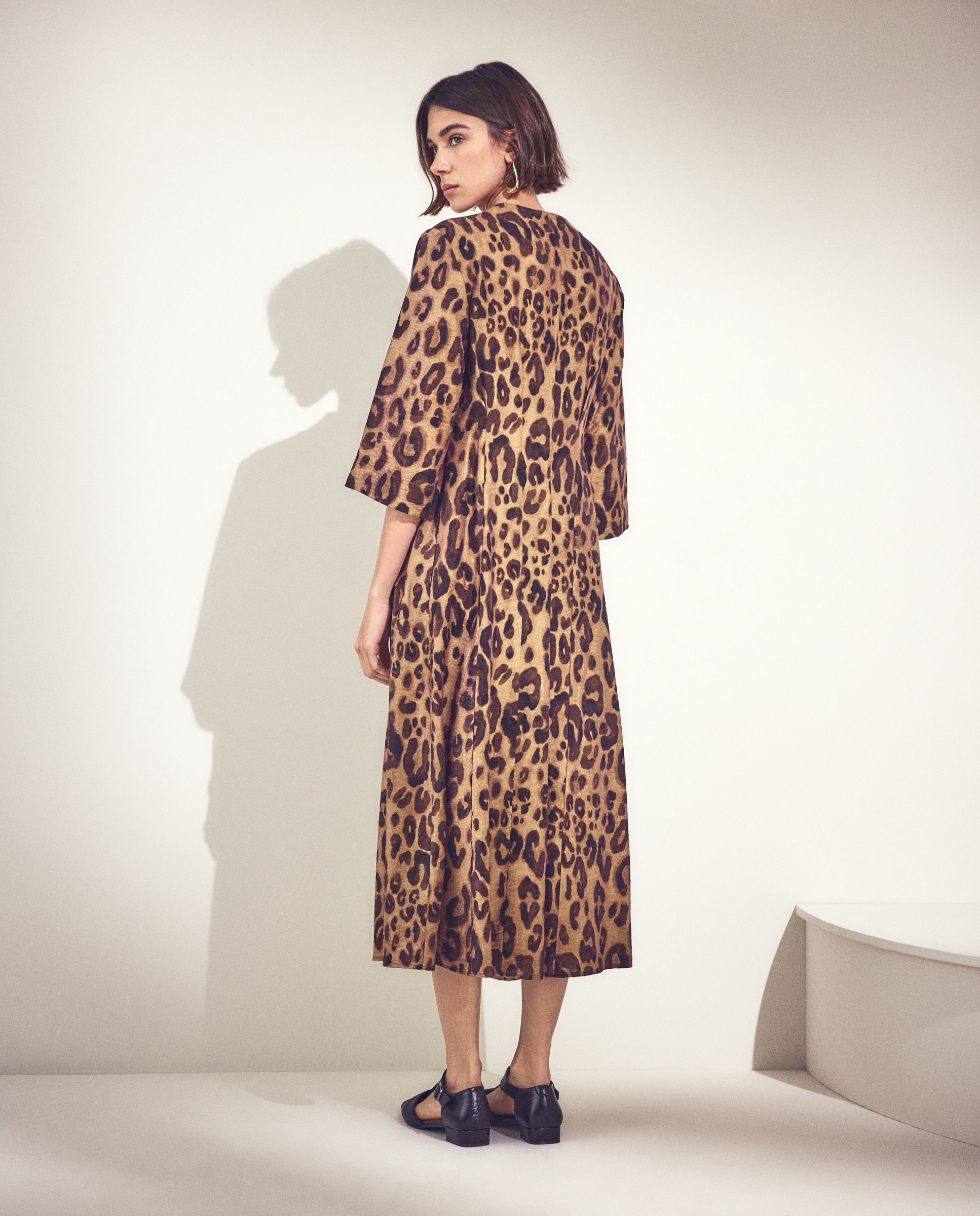 Vestido de manga larga con estampado animal print - Woman El Corte Inglés - Marrón Marrón-4