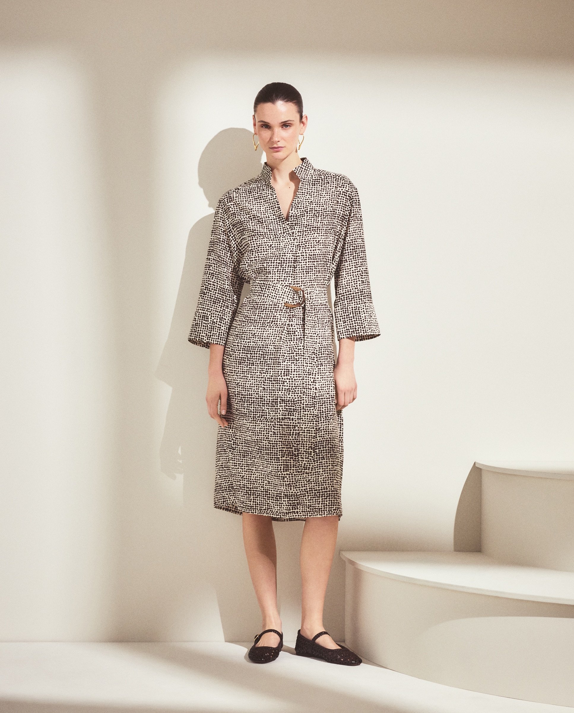 Imagem 0 de Vestido Safari com Estampado de Folhas