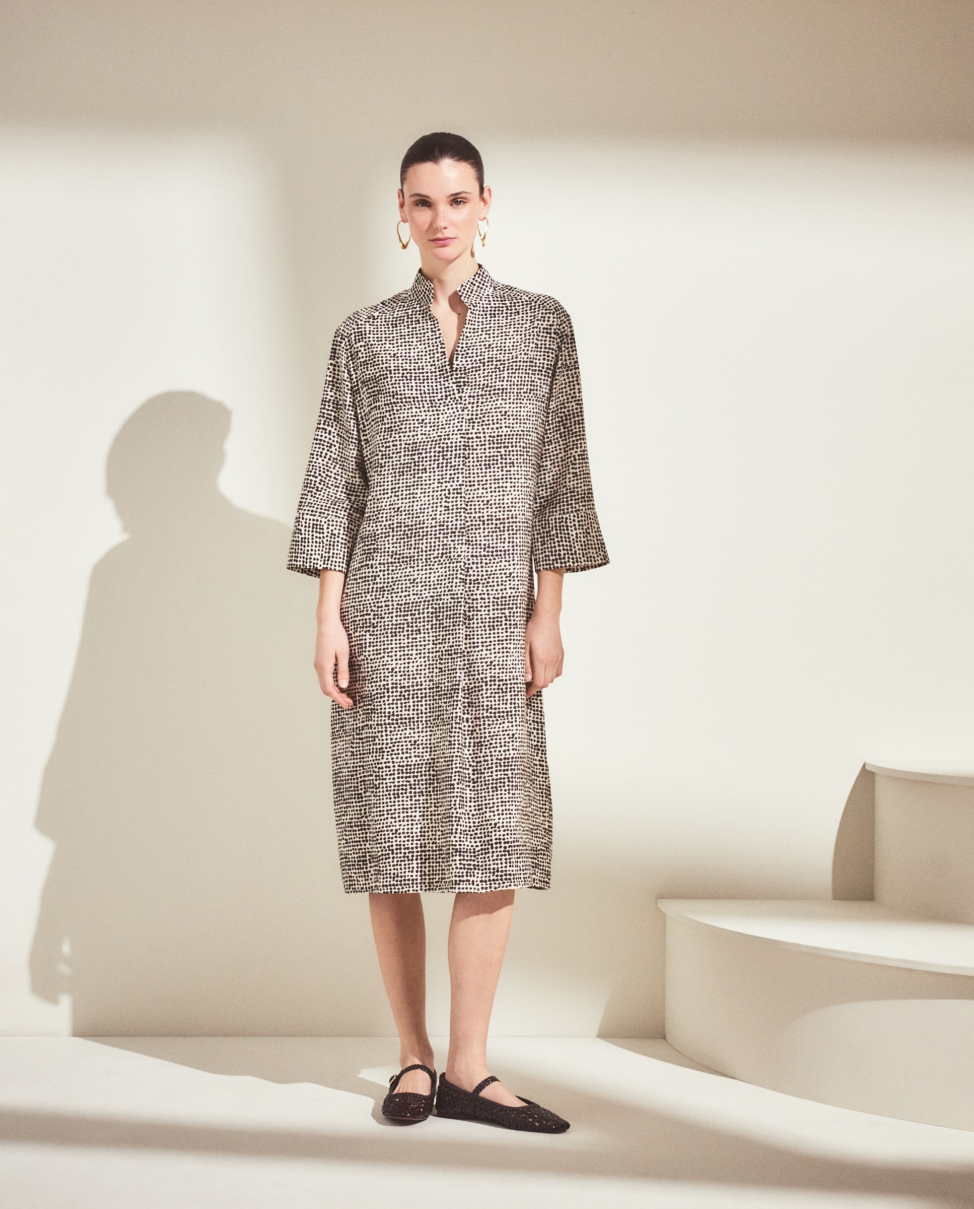 Vestido Safari com Estampado de Folhas Branco-2