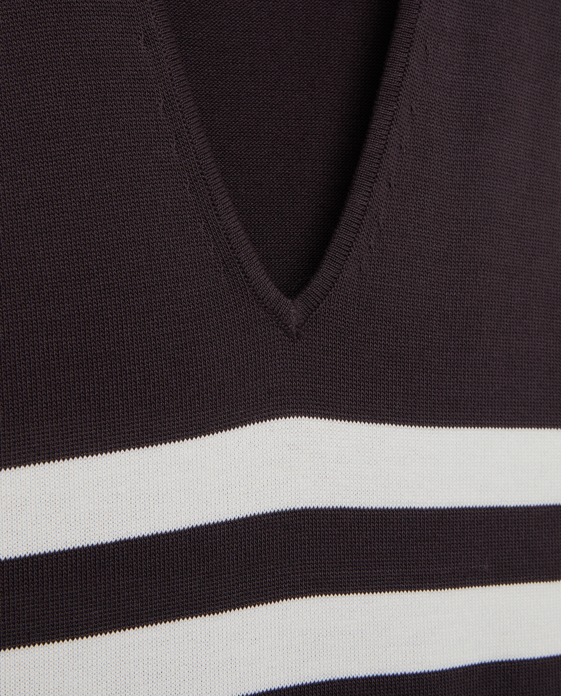 Vestido sem Mangas com Decote em Bico e Riscas de Tricot Castanho-5