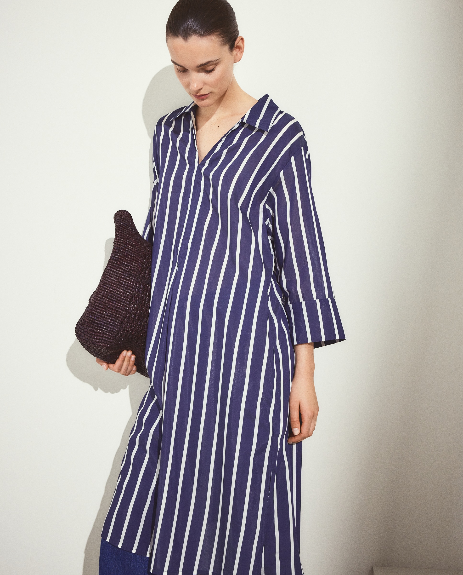 Vestido de Viscose com Manga Comprida e Estampado Azul-escuro-2