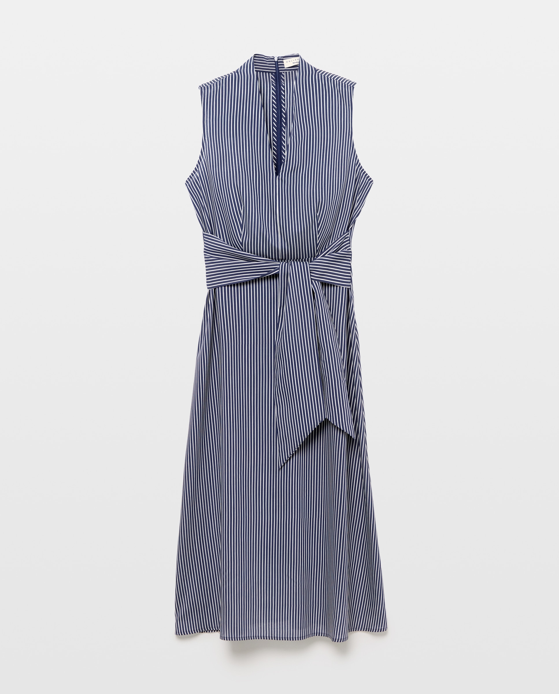 Vestido sem Mangas com Decote em Bico e Laço Azul-5