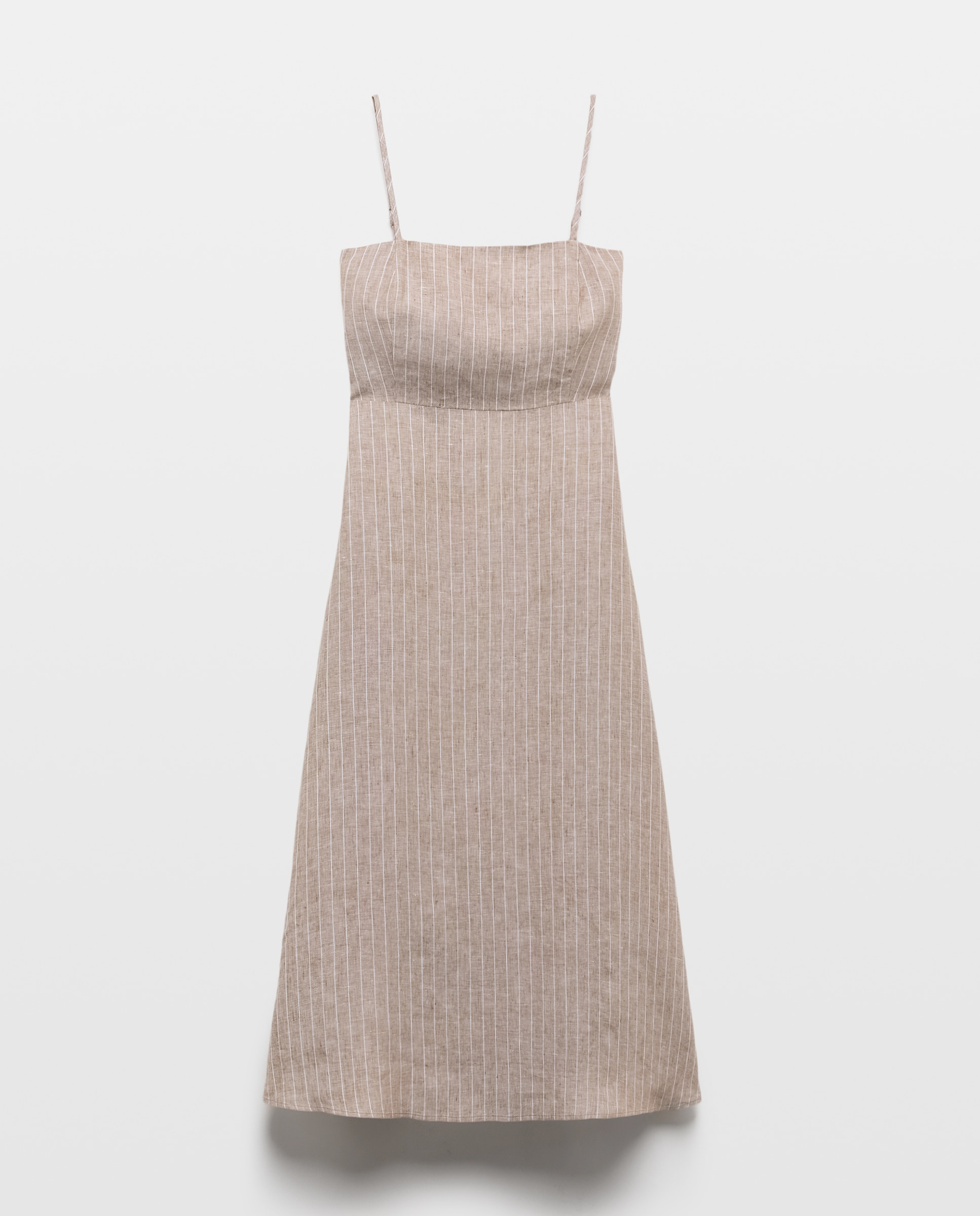 Vestido de Linho sem Mangas e com Estampado às Riscas Verde-4