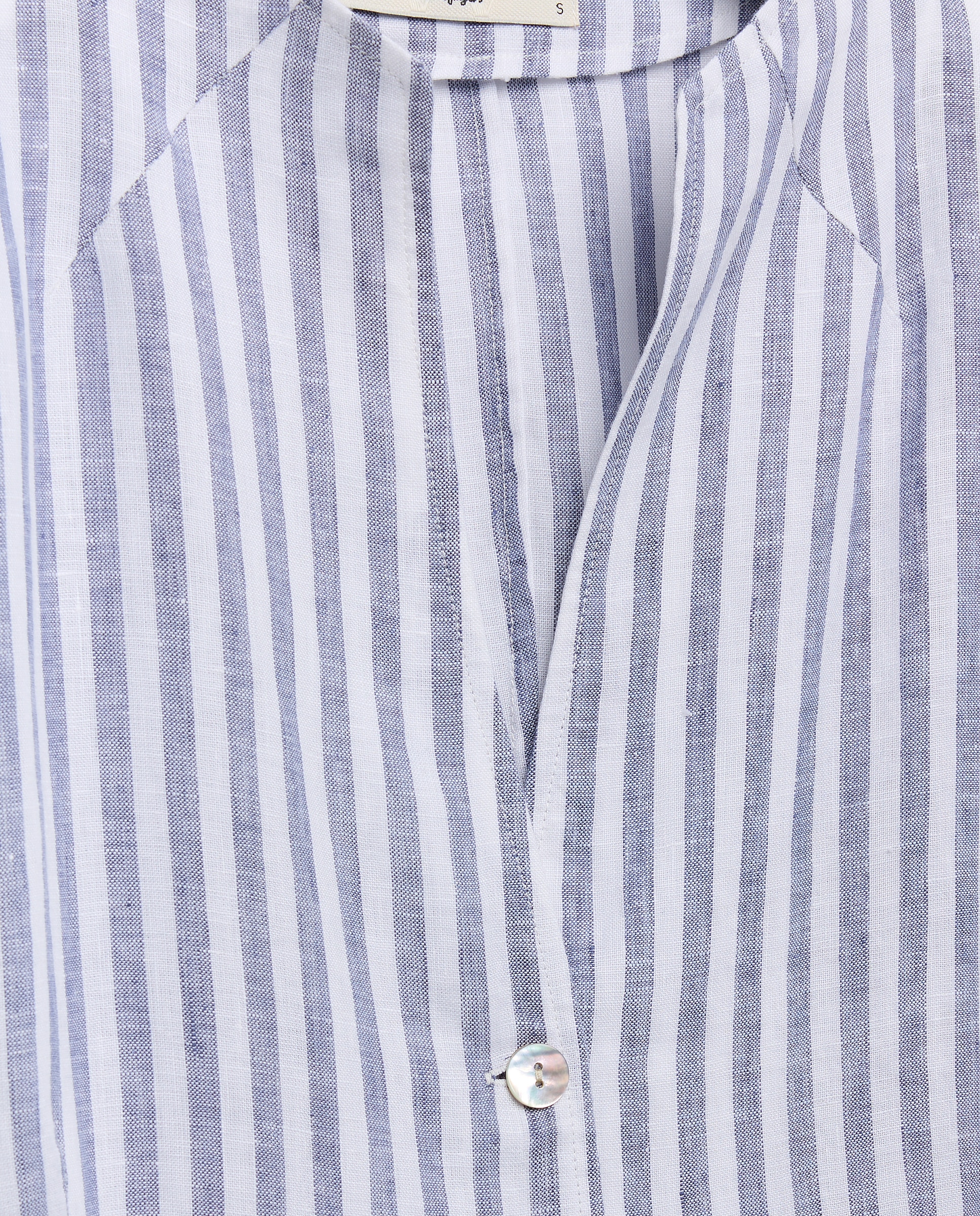 Vestido Camiseiro de Linho com Manga 3/4 Azul-5