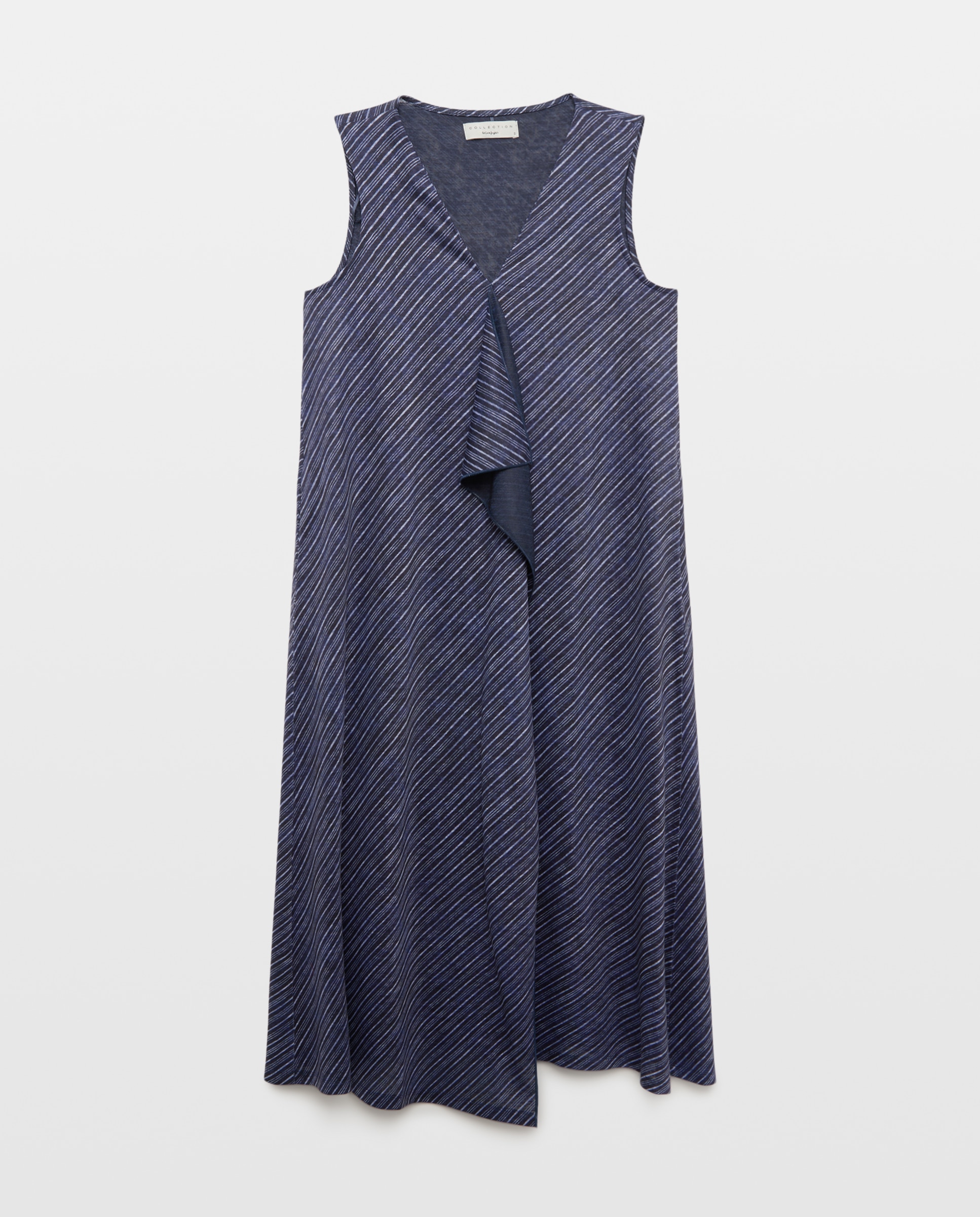 Vestido sem Mangas e com Folho Central Azul-4