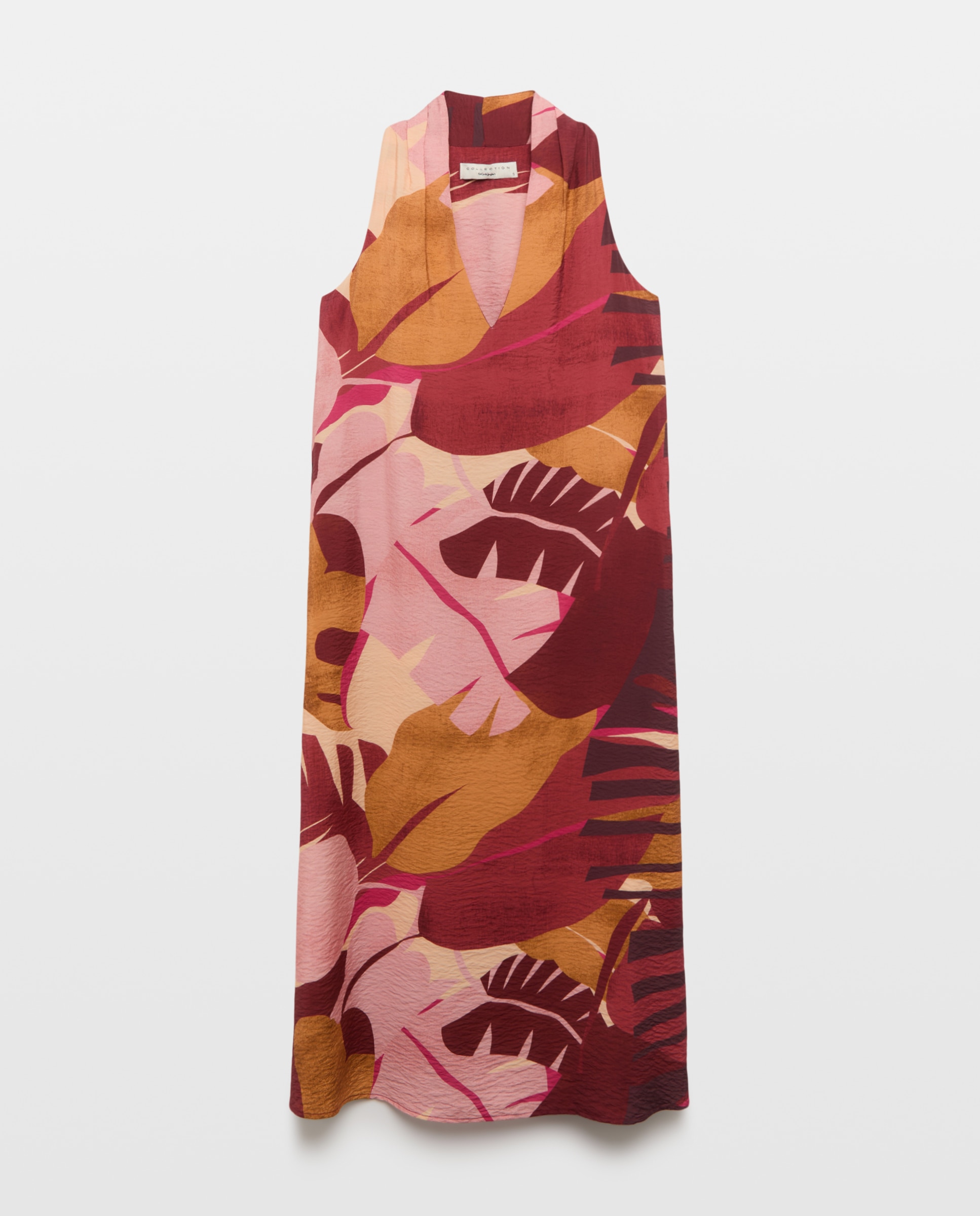 Vestido Comprido sem Mangas e com Gola Halter Rosa-4