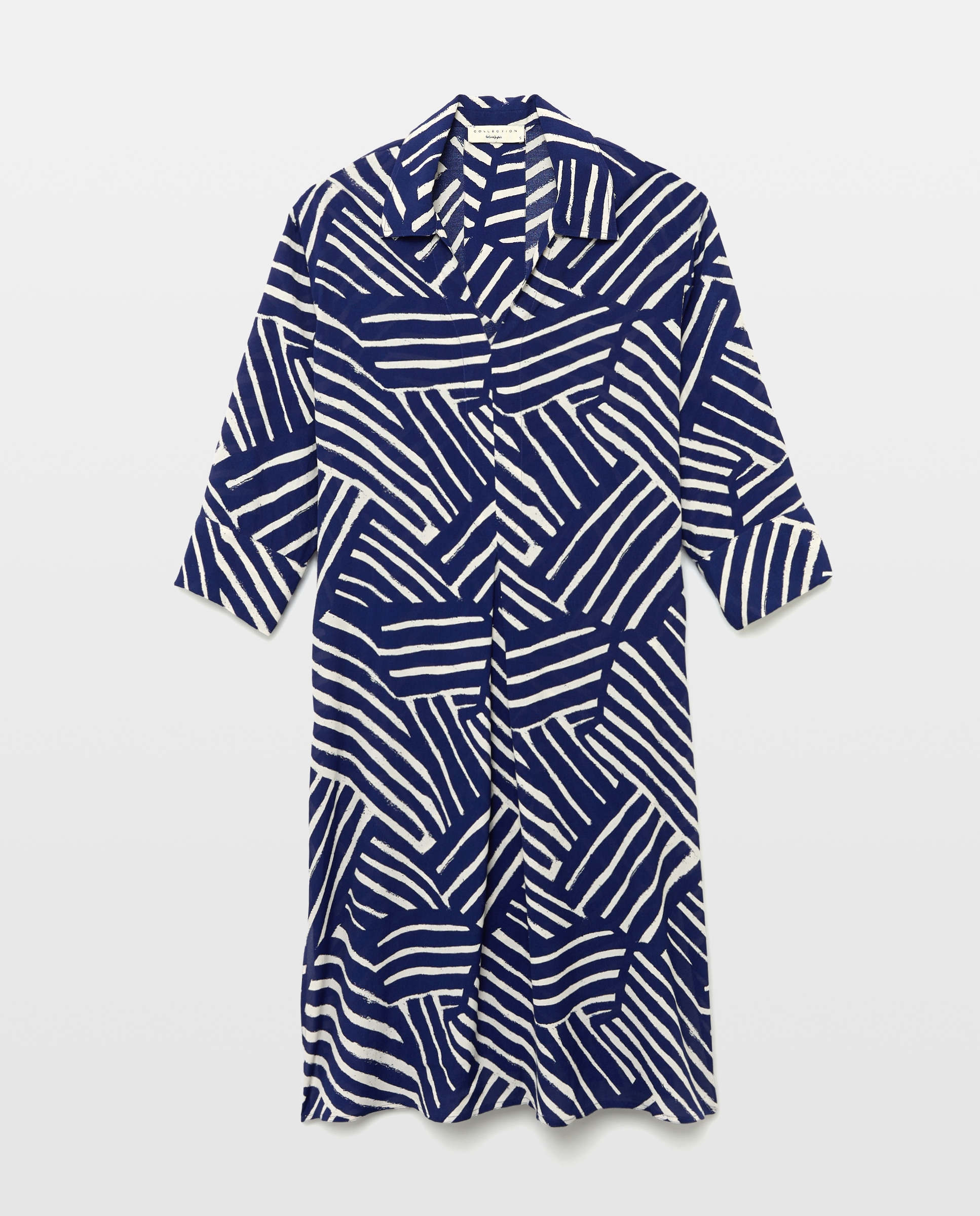 Vestido de Viscose com Manga Comprida e Estampado Azul-4