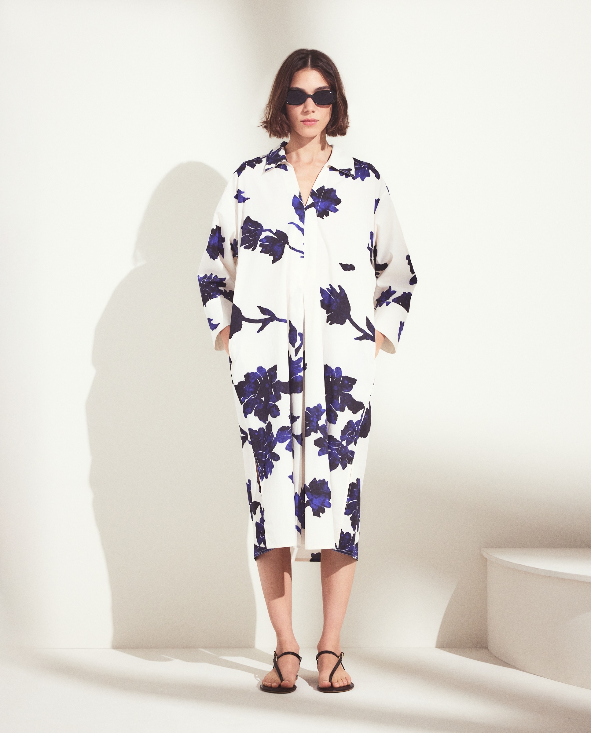 Imagen 1 de Vestido manga larga viscosa estampado - Woman El Corte Inglés - Azul marino Blanco