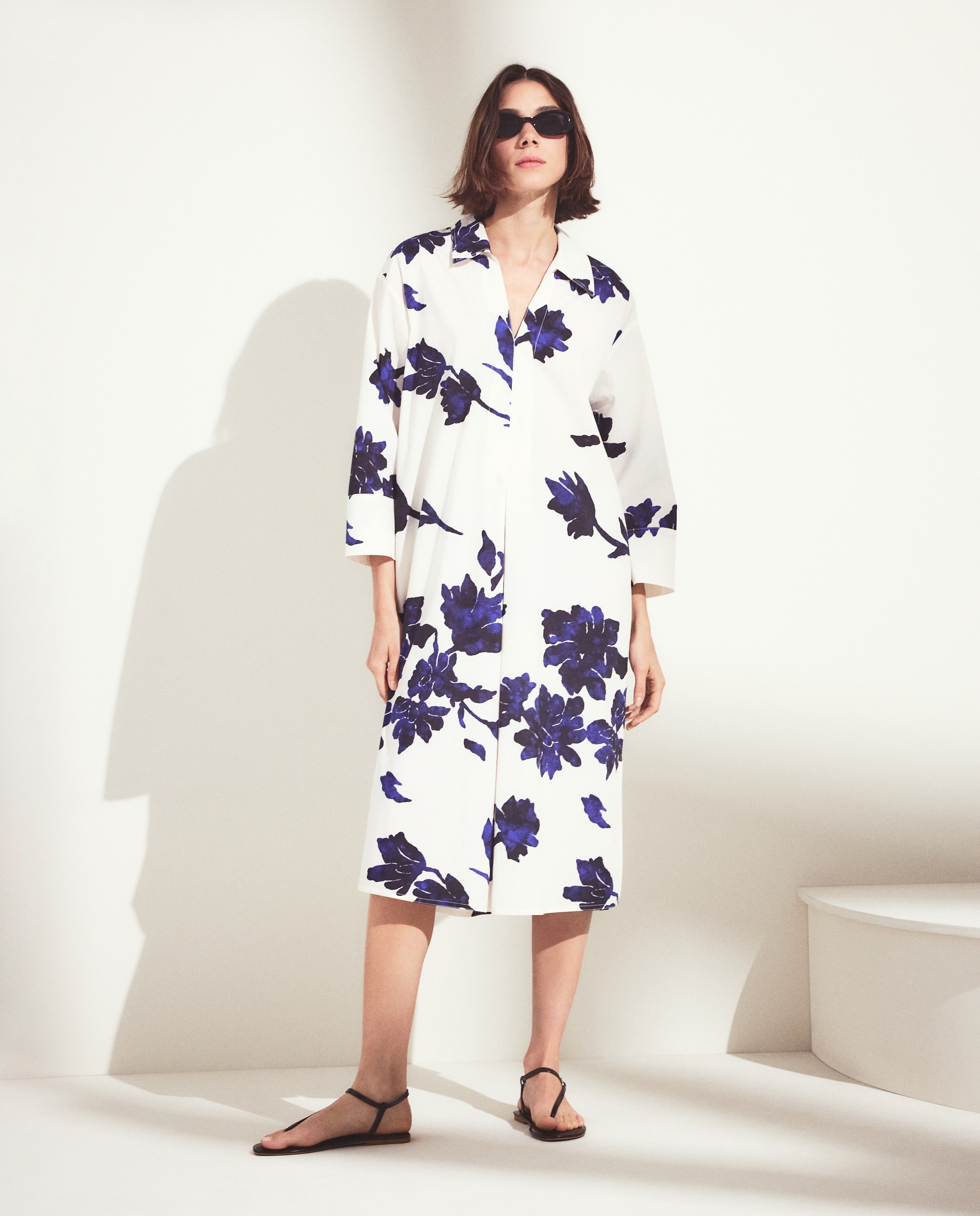 Imagen 5 de Vestido manga larga viscosa estampado - Woman El Corte Inglés - Azul marino Blanco